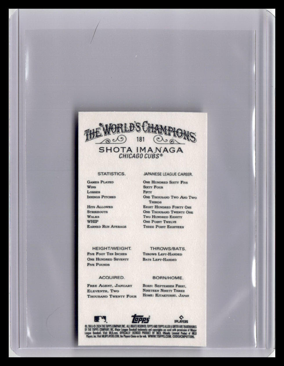 2024 Topps Allen & Ginter #181 Shota Imanaga Mini