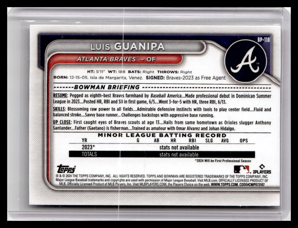 2024 Bowman #BP-118 Luis Guanipa Prospects