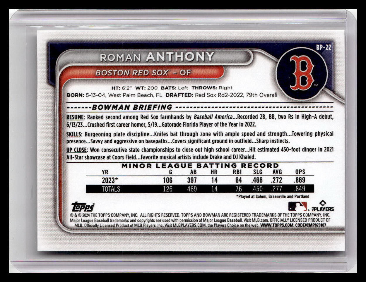 2024 Bowman #BP-22 Roman Anthony Prospects