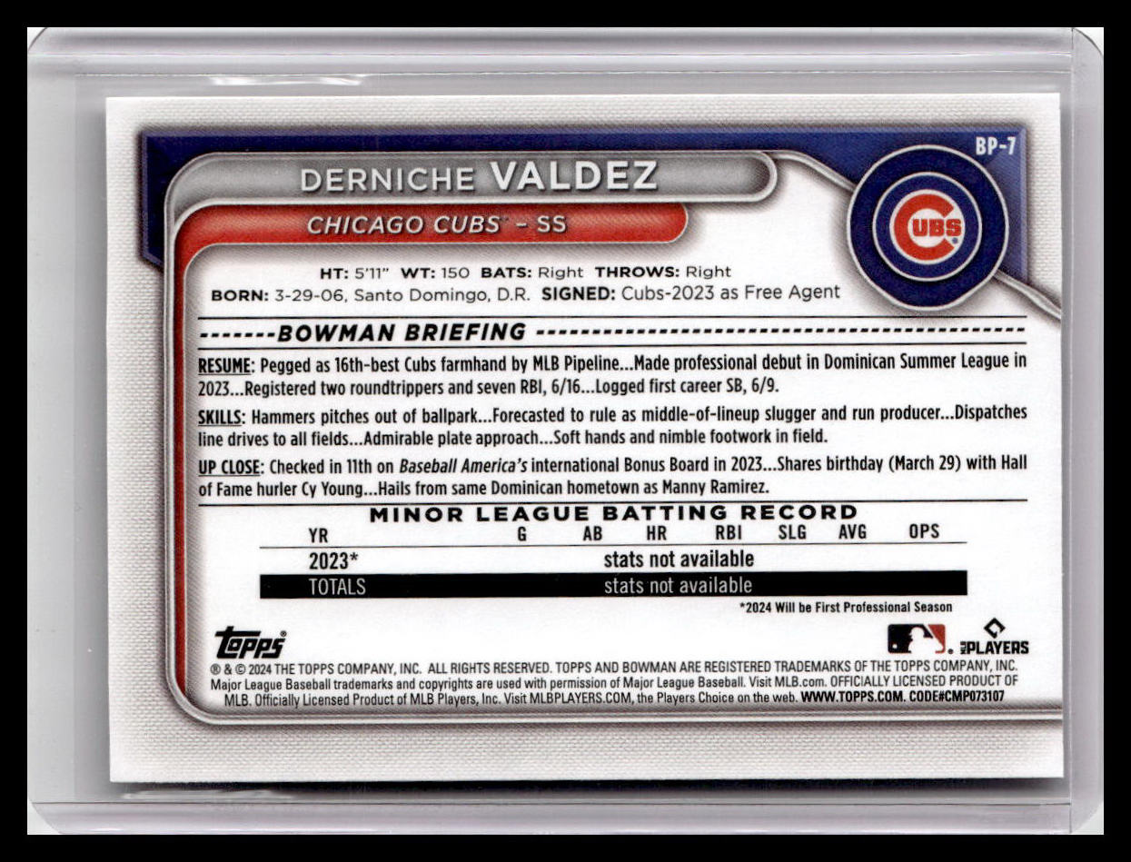 2024 Bowman #BP-7 Derniche Valdez Prospects