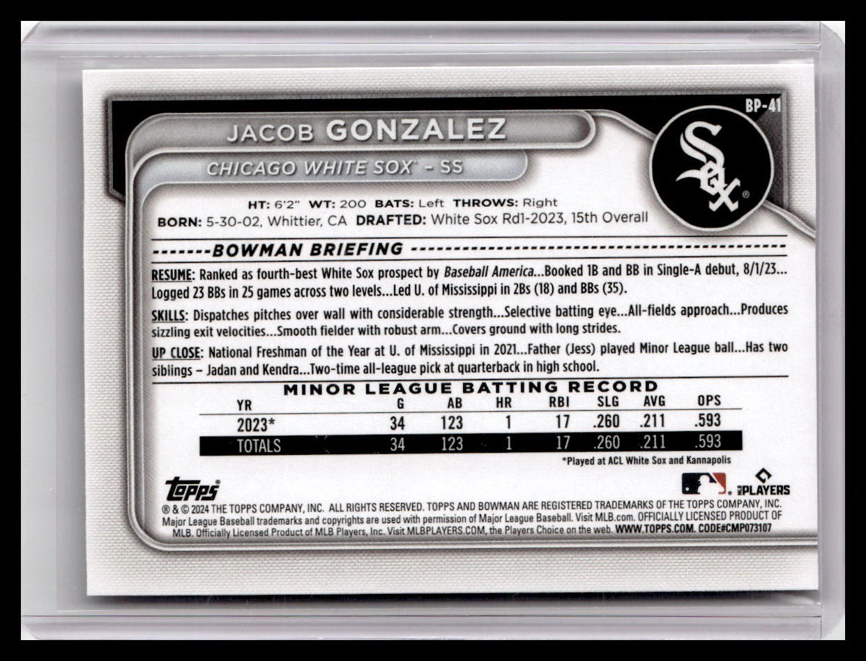 2024 Bowman #BP-41 Jacob Gonzalez Prospects