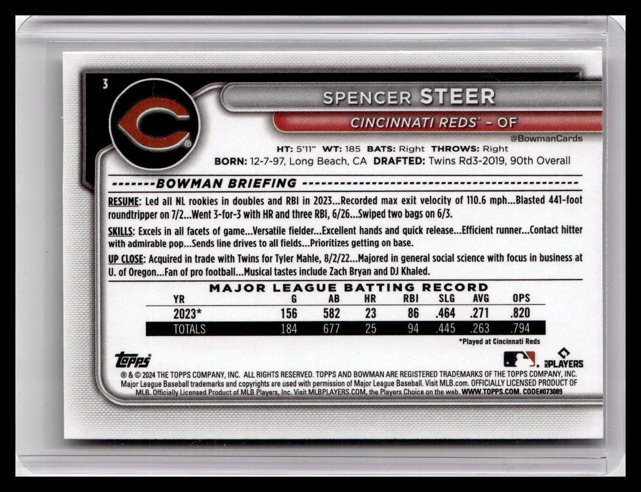 2024 Bowman #3 Spencer Steer