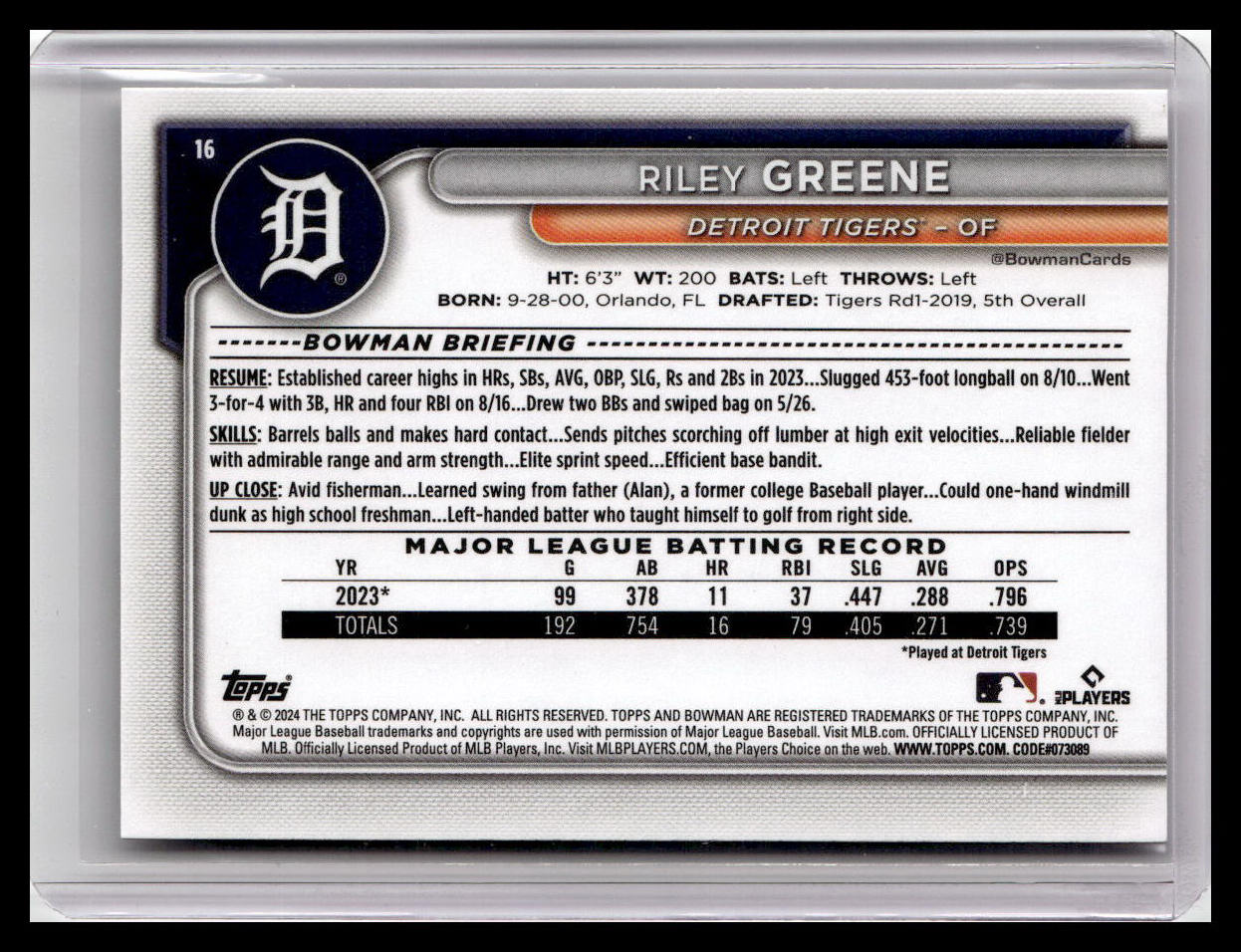 2024 Bowman #16 Riley Greene