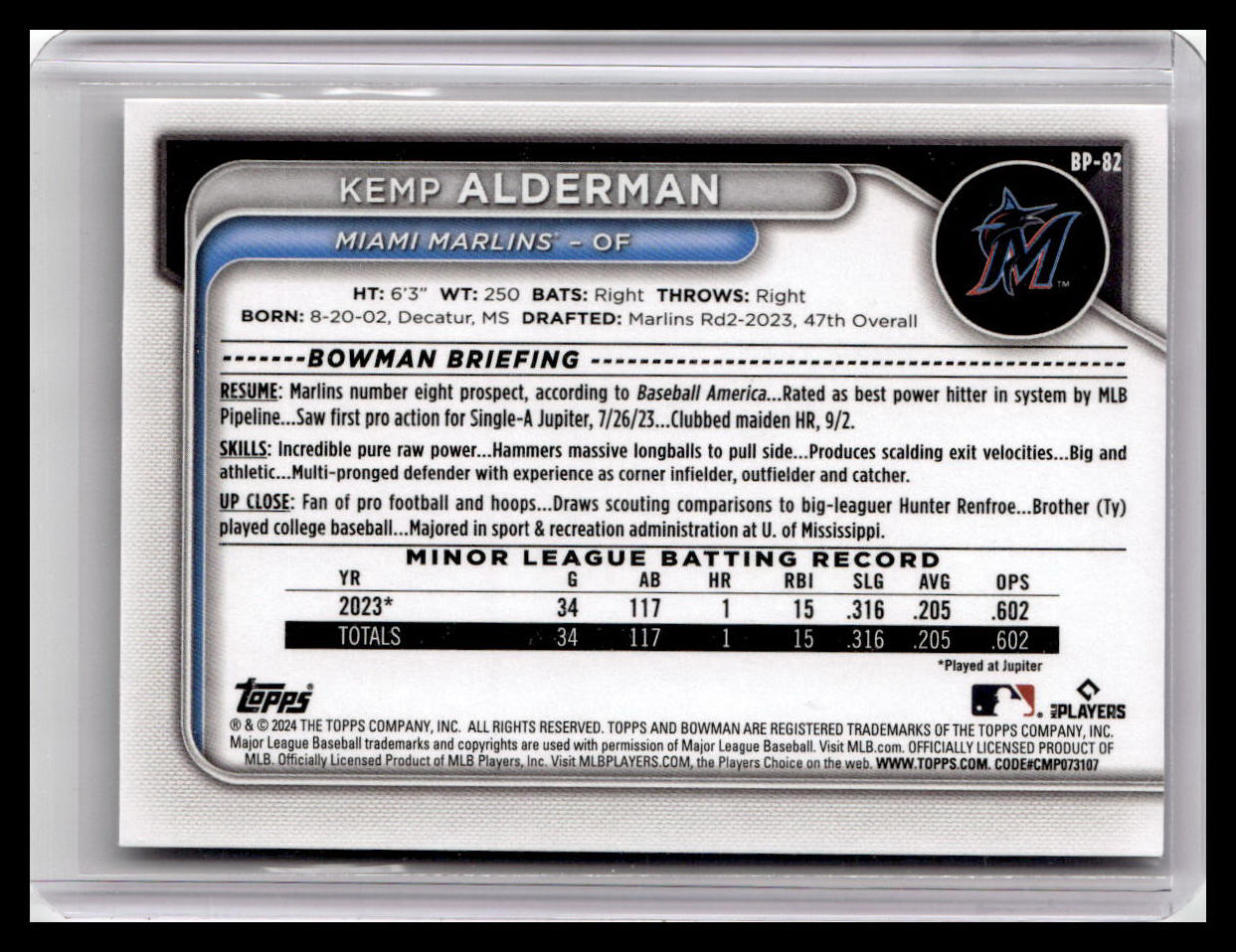 2024 Bowman #BP-82 Kemp Alderman Prospects