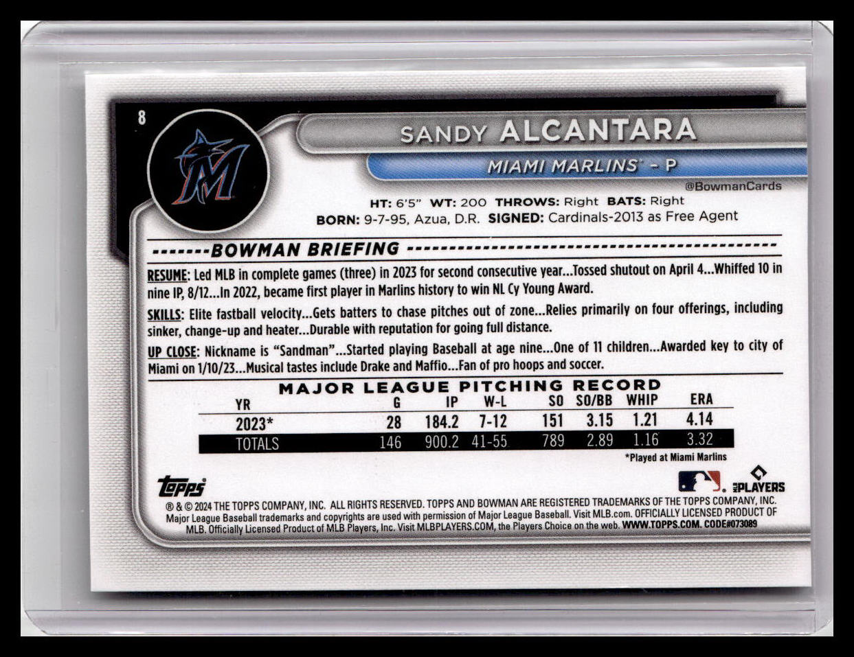 2024 Bowman #8 Sandy Alcantara