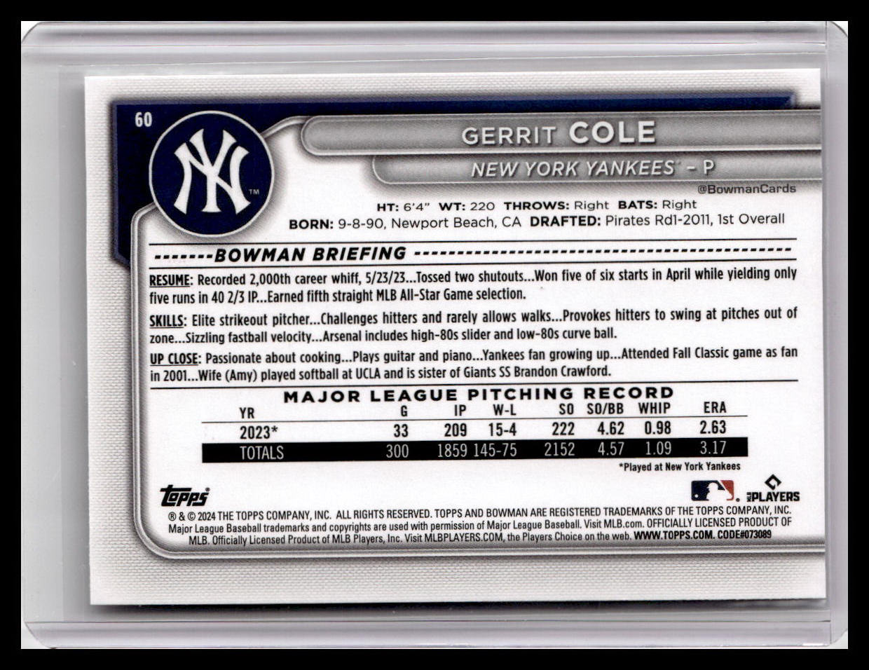 2024 Bowman #60 Gerrit Cole