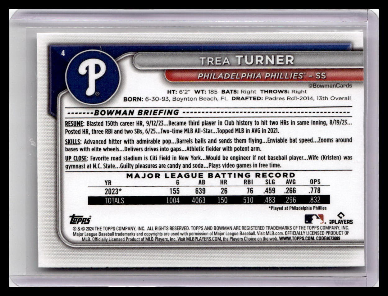 2024 Bowman #4 Trea Turner