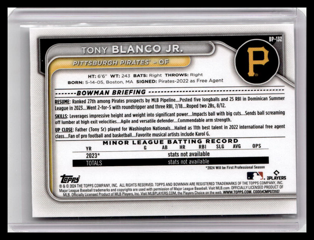 2024 Bowman #BP-132 Tony Blanco Jr. Prospects
