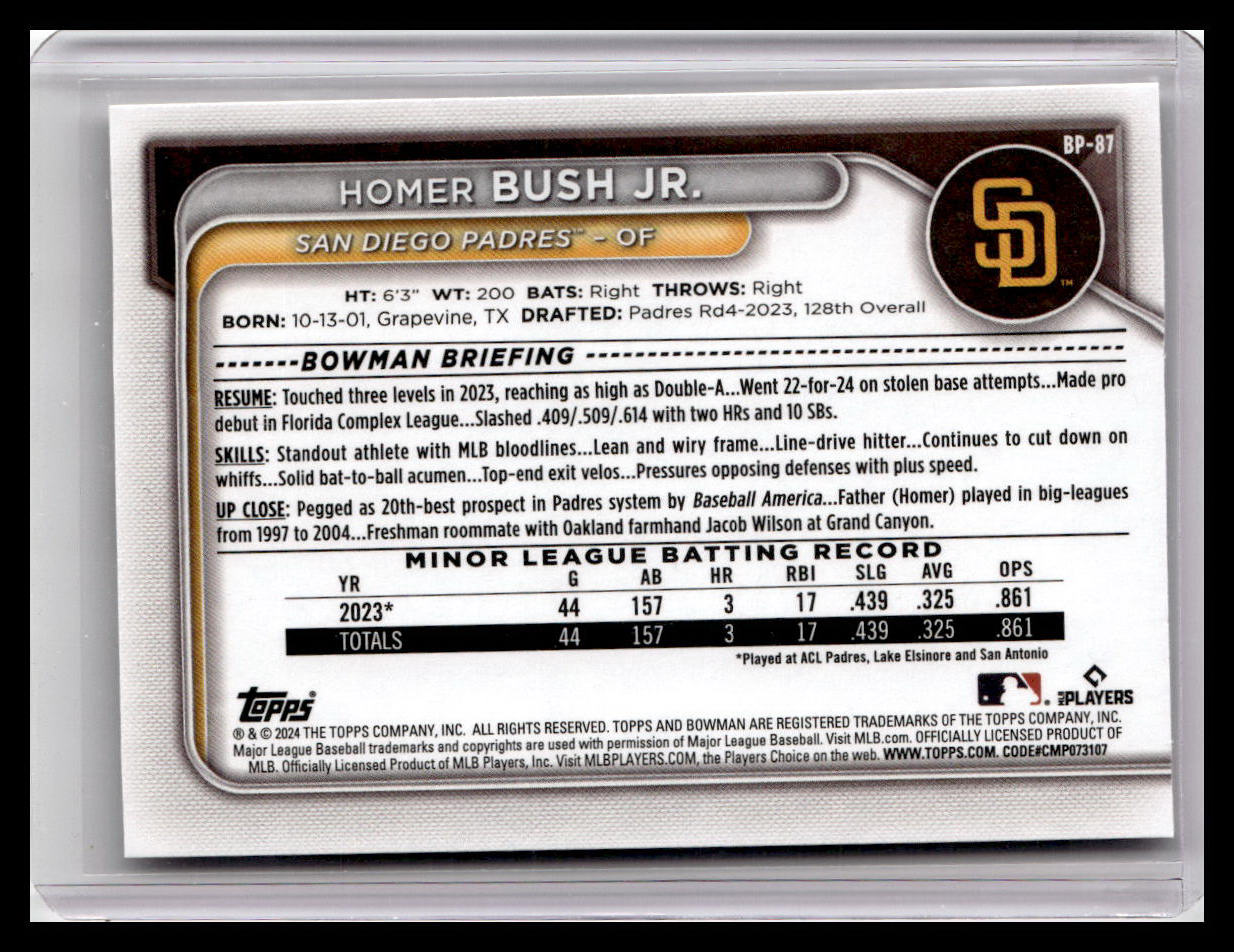 2024 Bowman #BP-87 Homer Bush Jr. Prospects