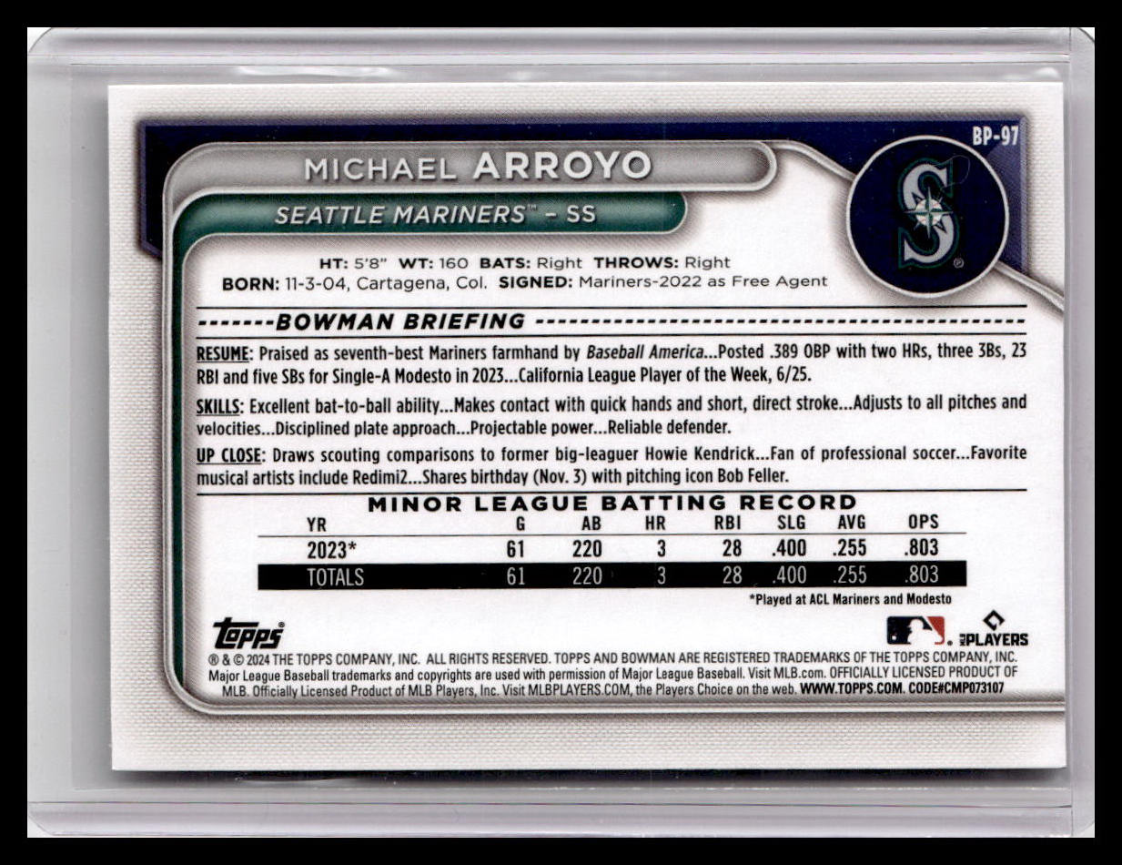 2024 Bowman #BP-97 Michael Arroyo Prospects