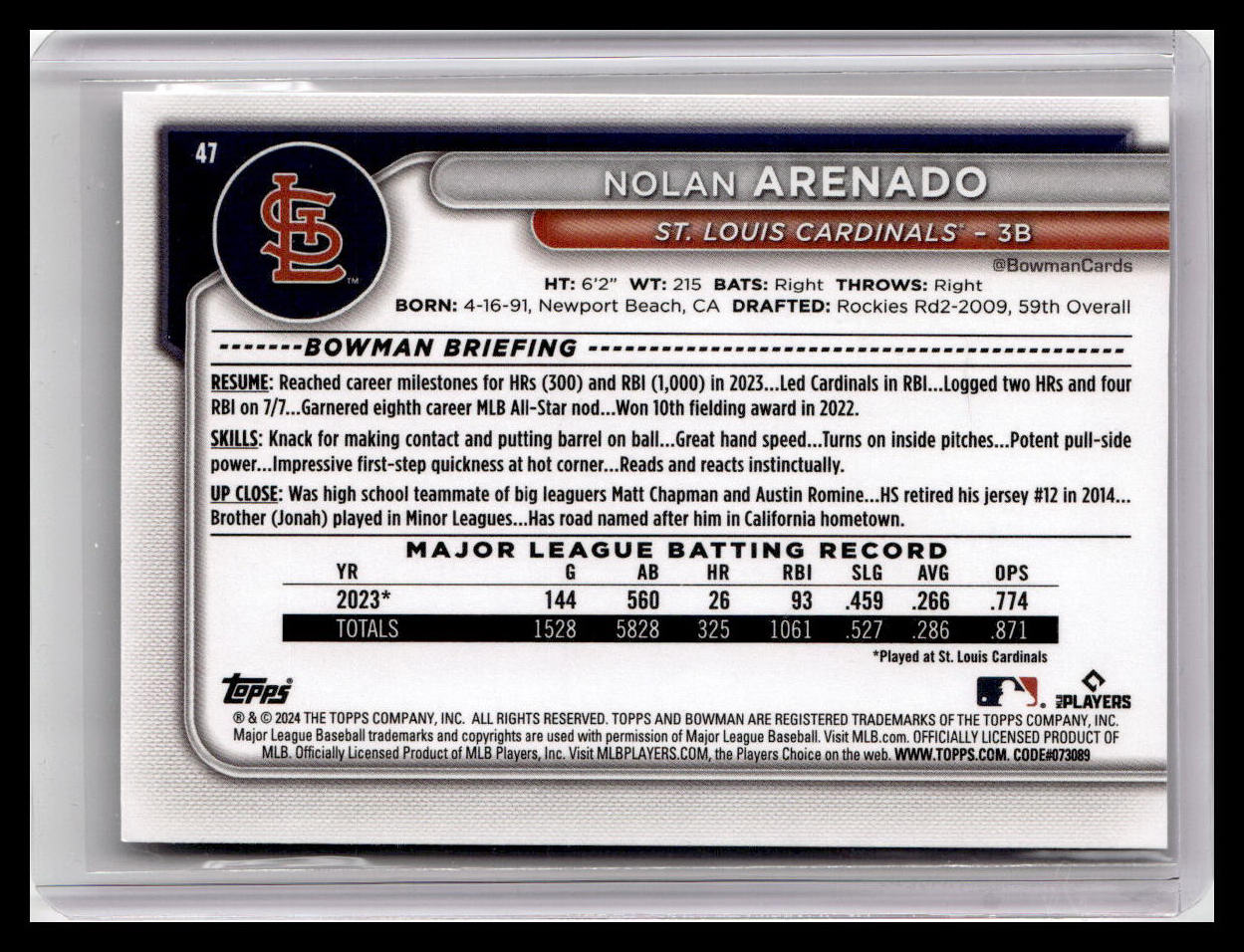 2024 Bowman #47 Nolan Arenado