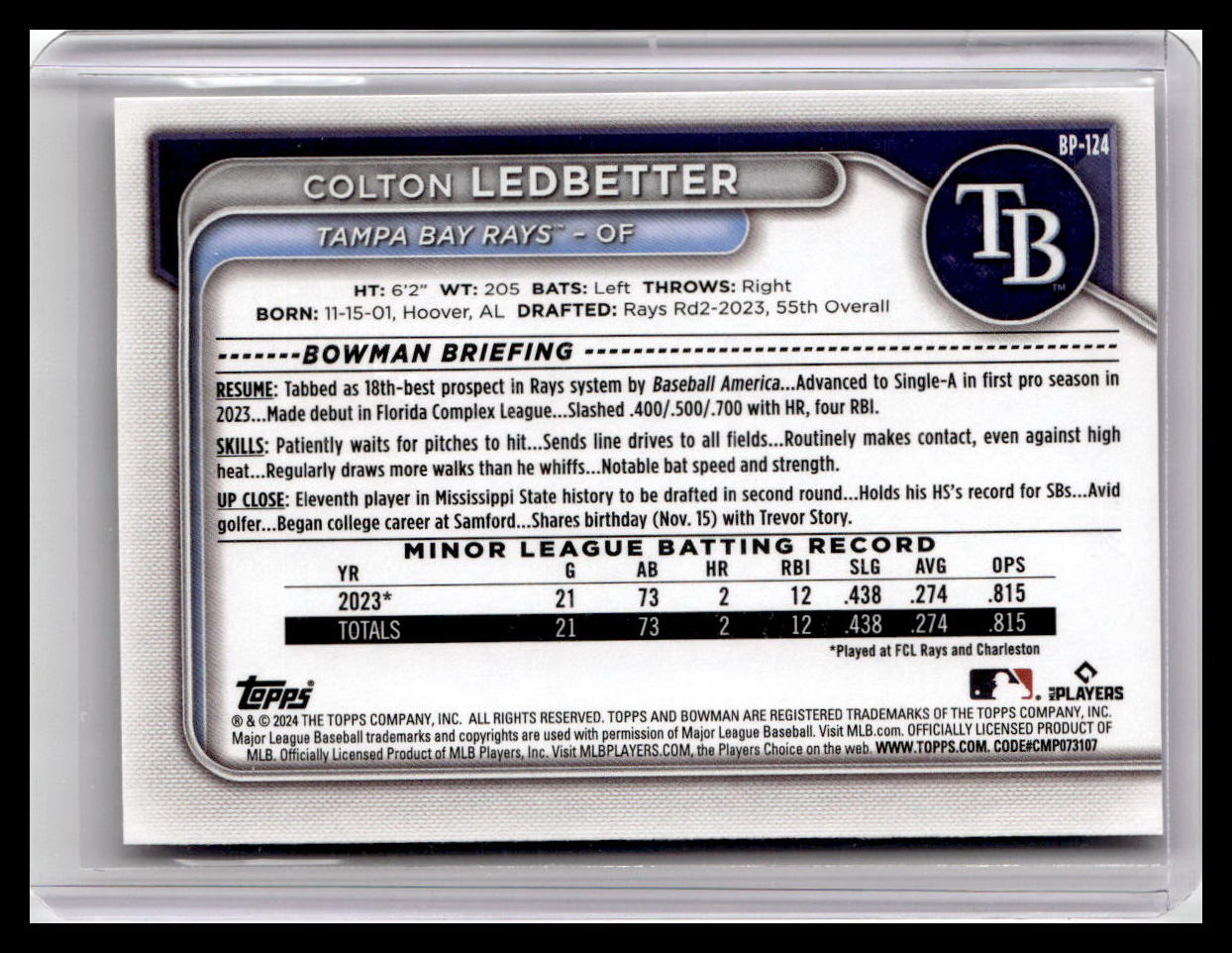 2024 Bowman #BP-124 Colton Ledbetter Prospects