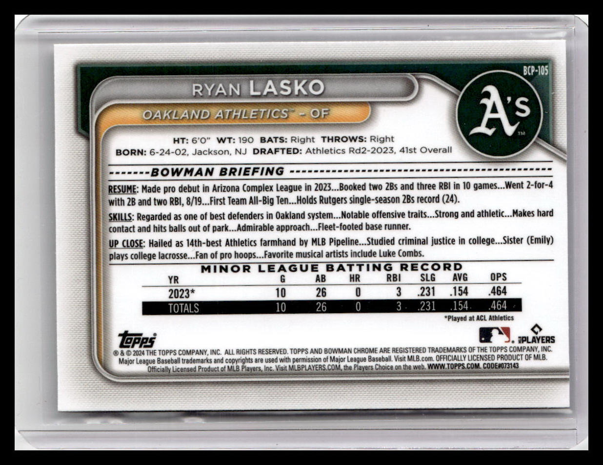 2024 Bowman #BCP-105 Ryan Lasko Chrome Prospects