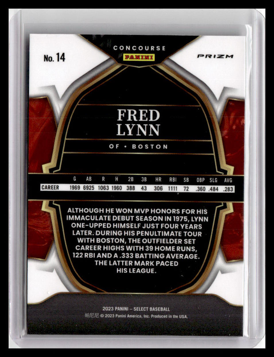2023 Panini Select #14 Fred Lynn Blue Prizm