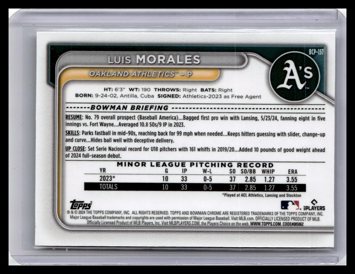 2024 Bowman Chrome #BCP-157 Luis Morales Prospects