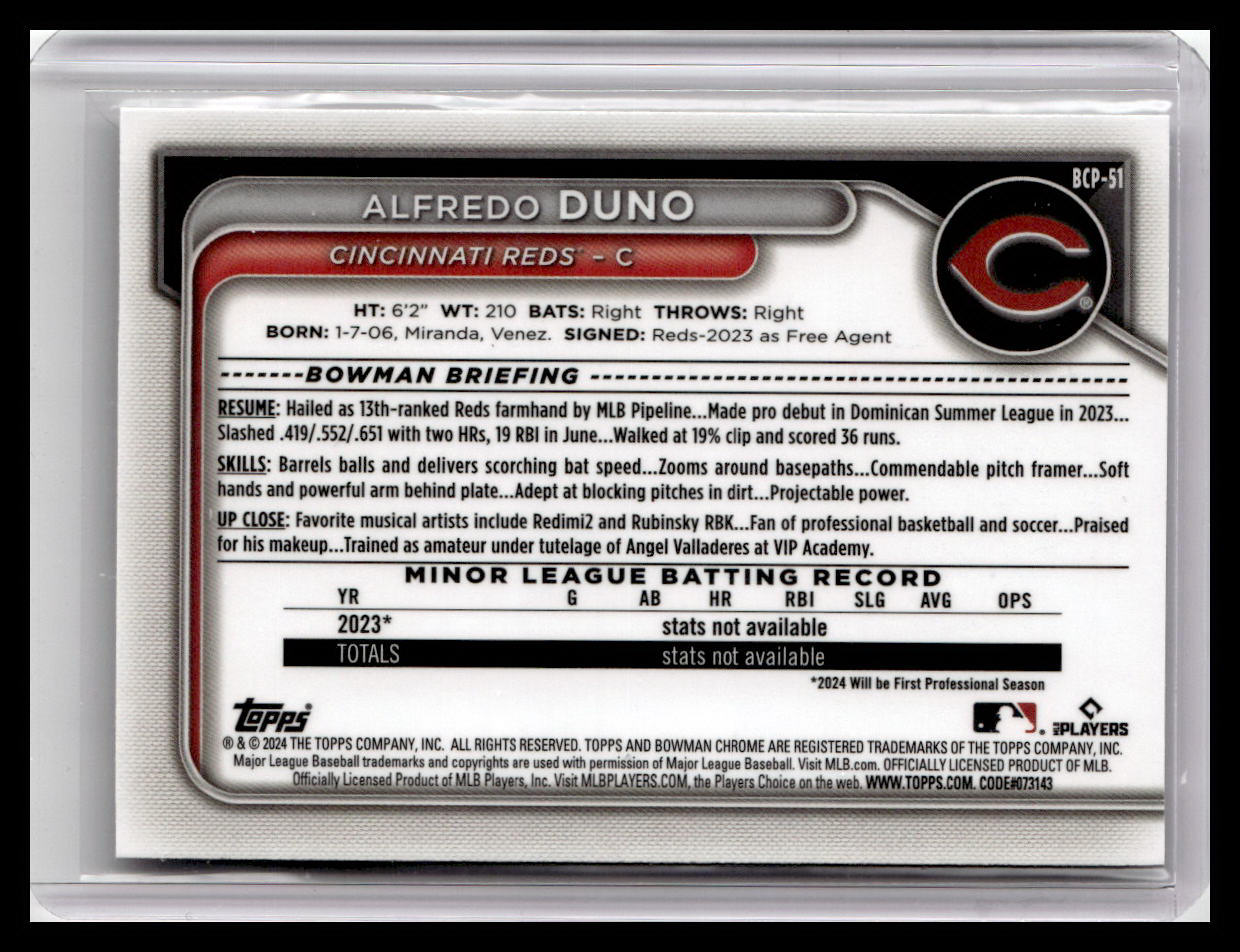 2024 Bowman #BCP-51 Alfredo Duno Chrome Prospects