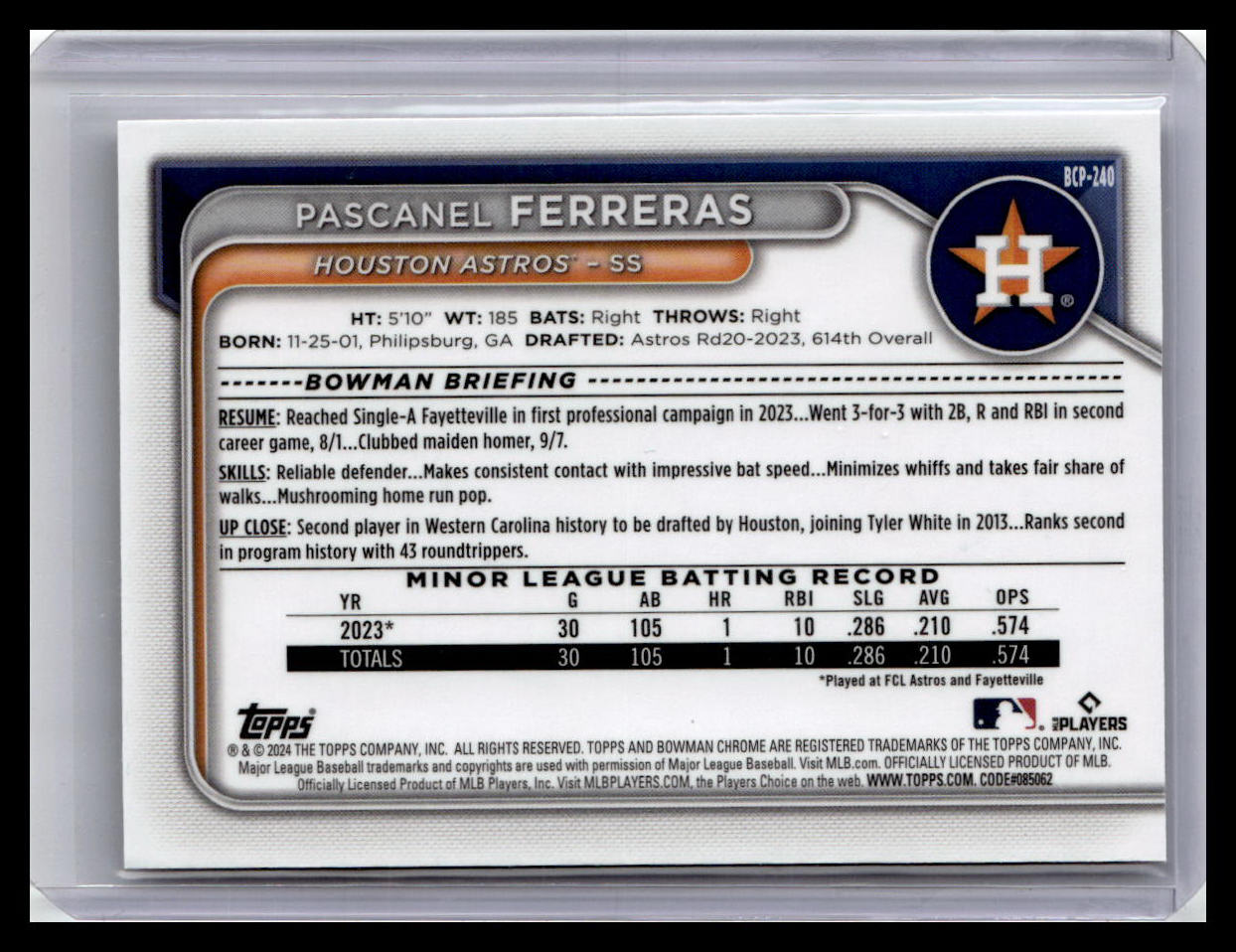 2024 Bowman Chrome #BCP-240 Pascanel Ferreras Prospects