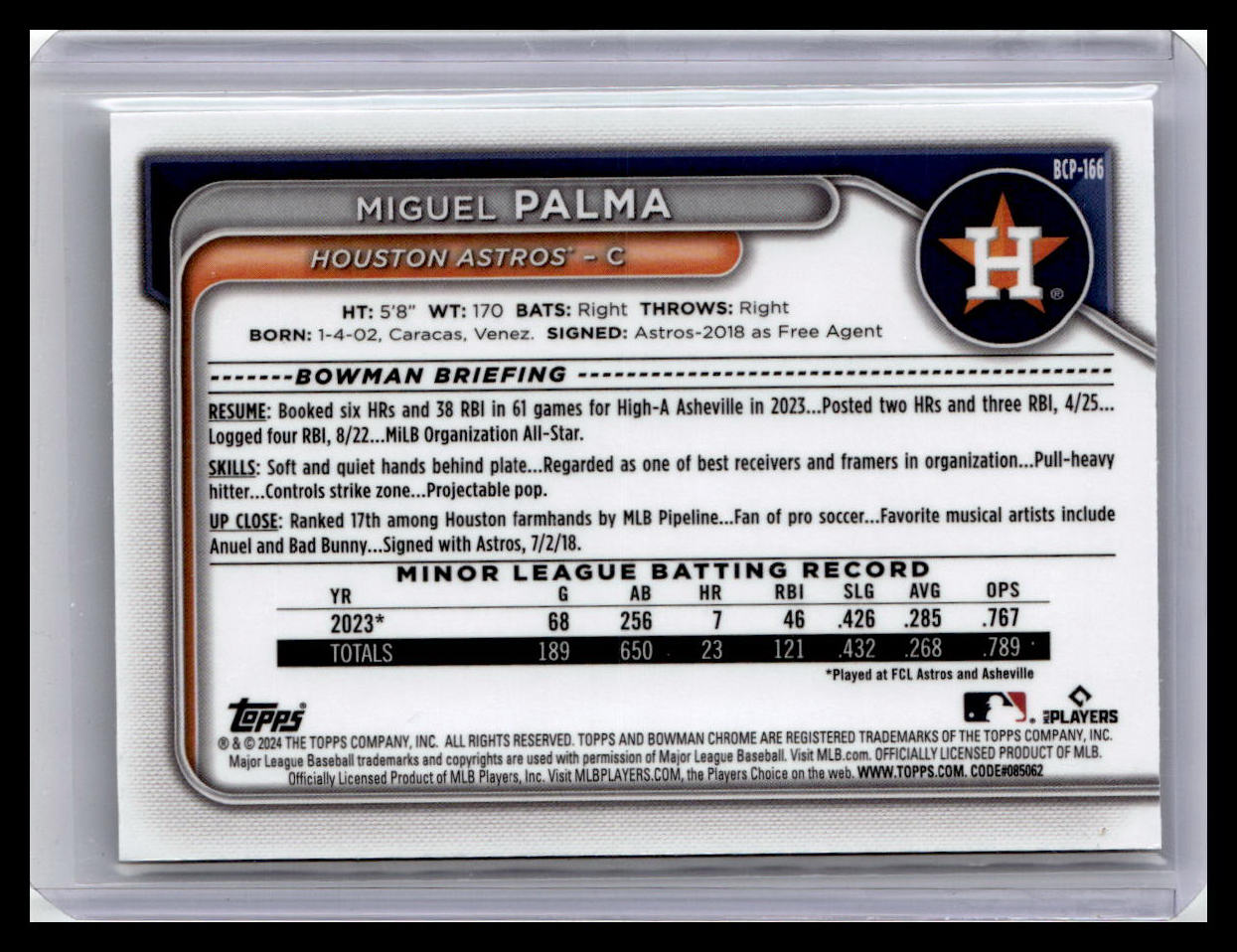 2024 Bowman Chrome #BCP-166 Miguel Palma Prospects