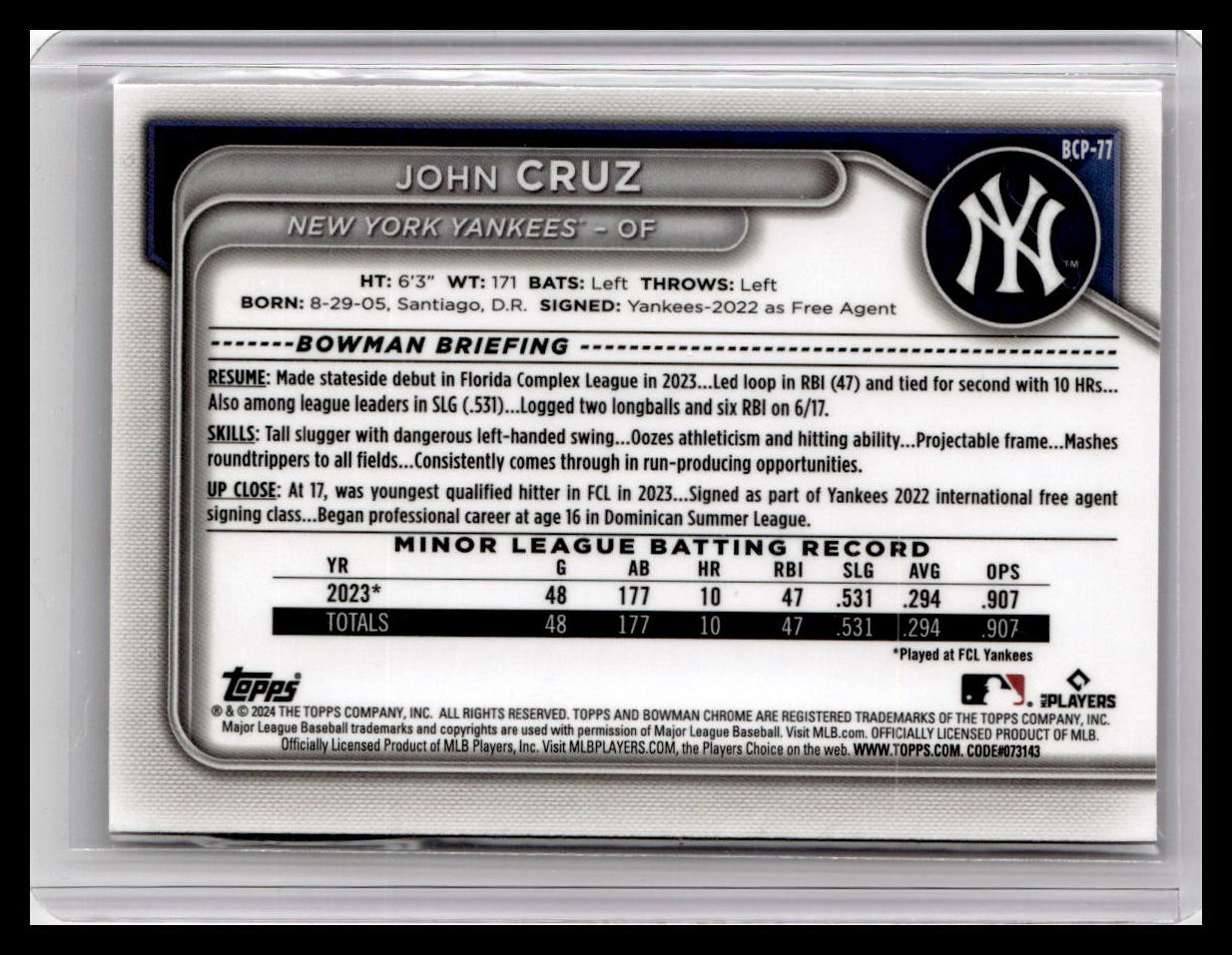 2024 Bowman #BCP-77 John Cruz Chrome Prospects