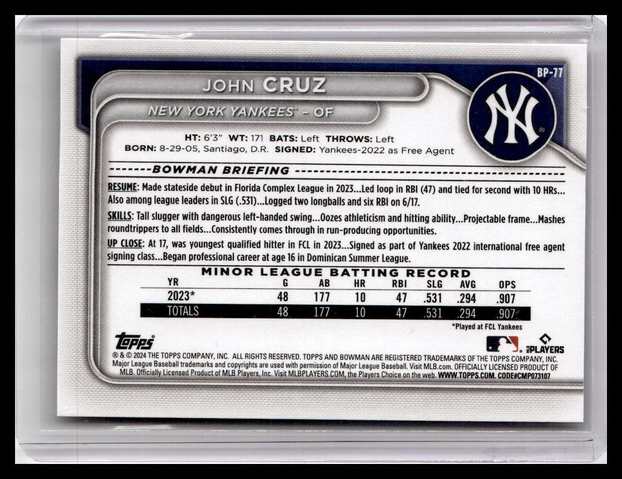 2024 Bowman #BP-77 John Cruz Prospects