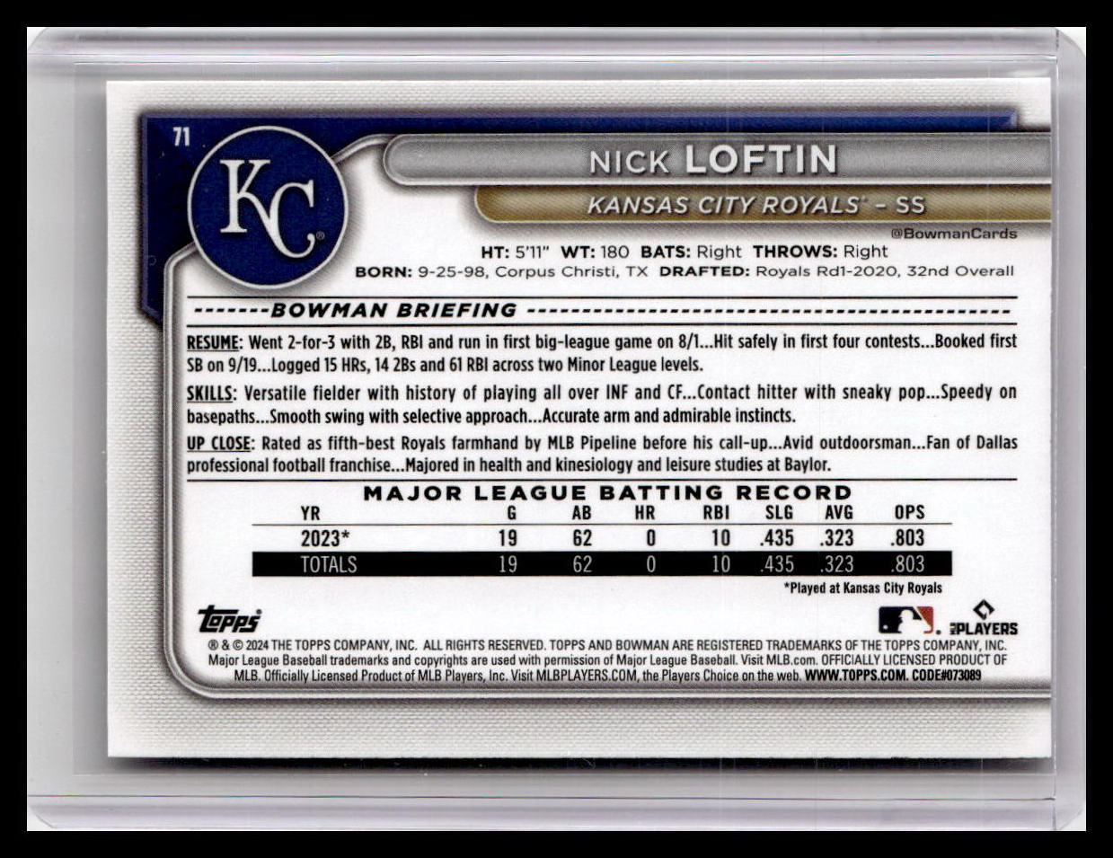 2024 Bowman #71 Nick Loftin