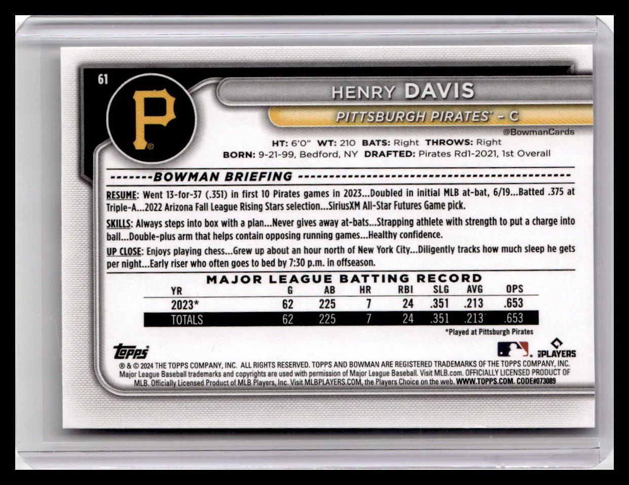 2024 Bowman #61 Henry Davis