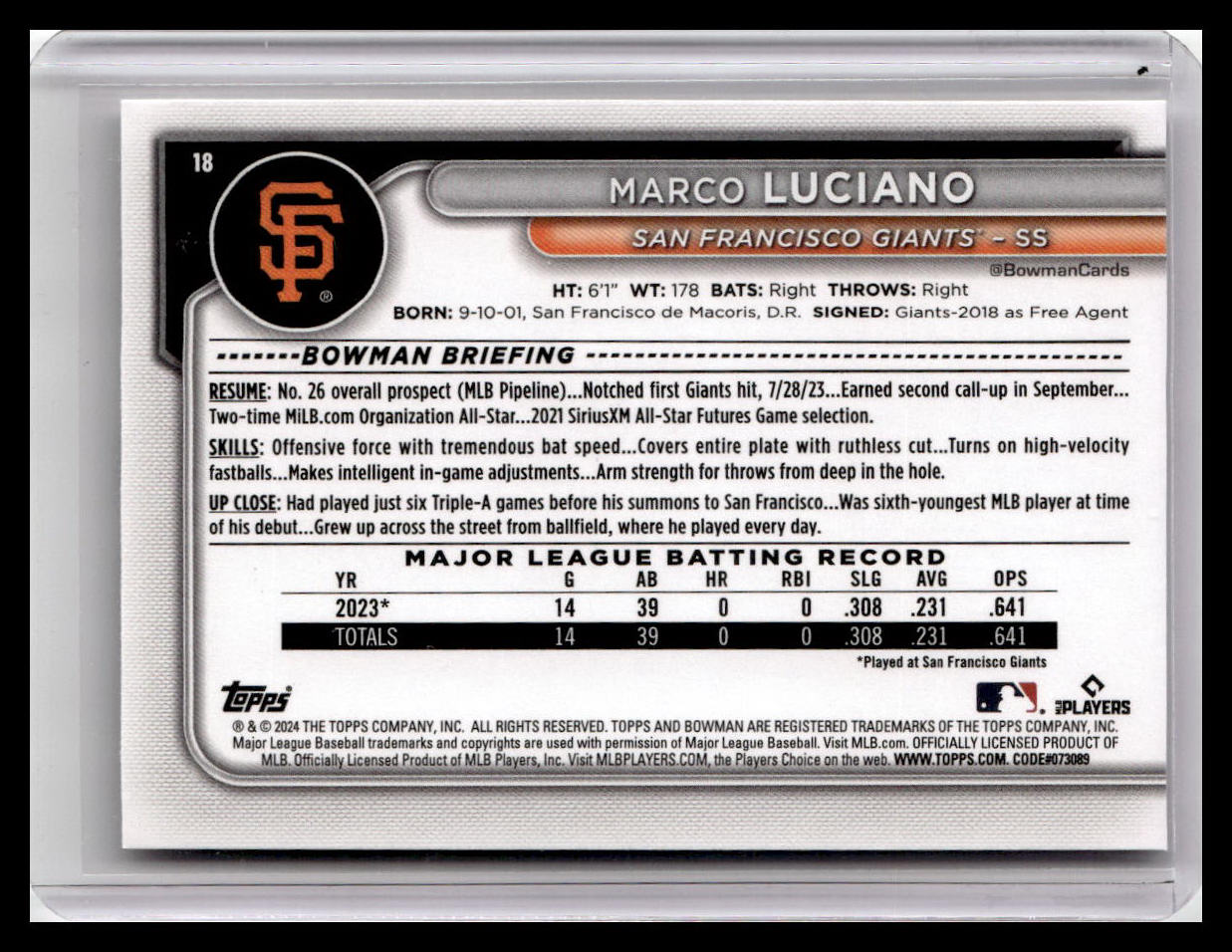 2024 Bowman #18 Marco Luciano