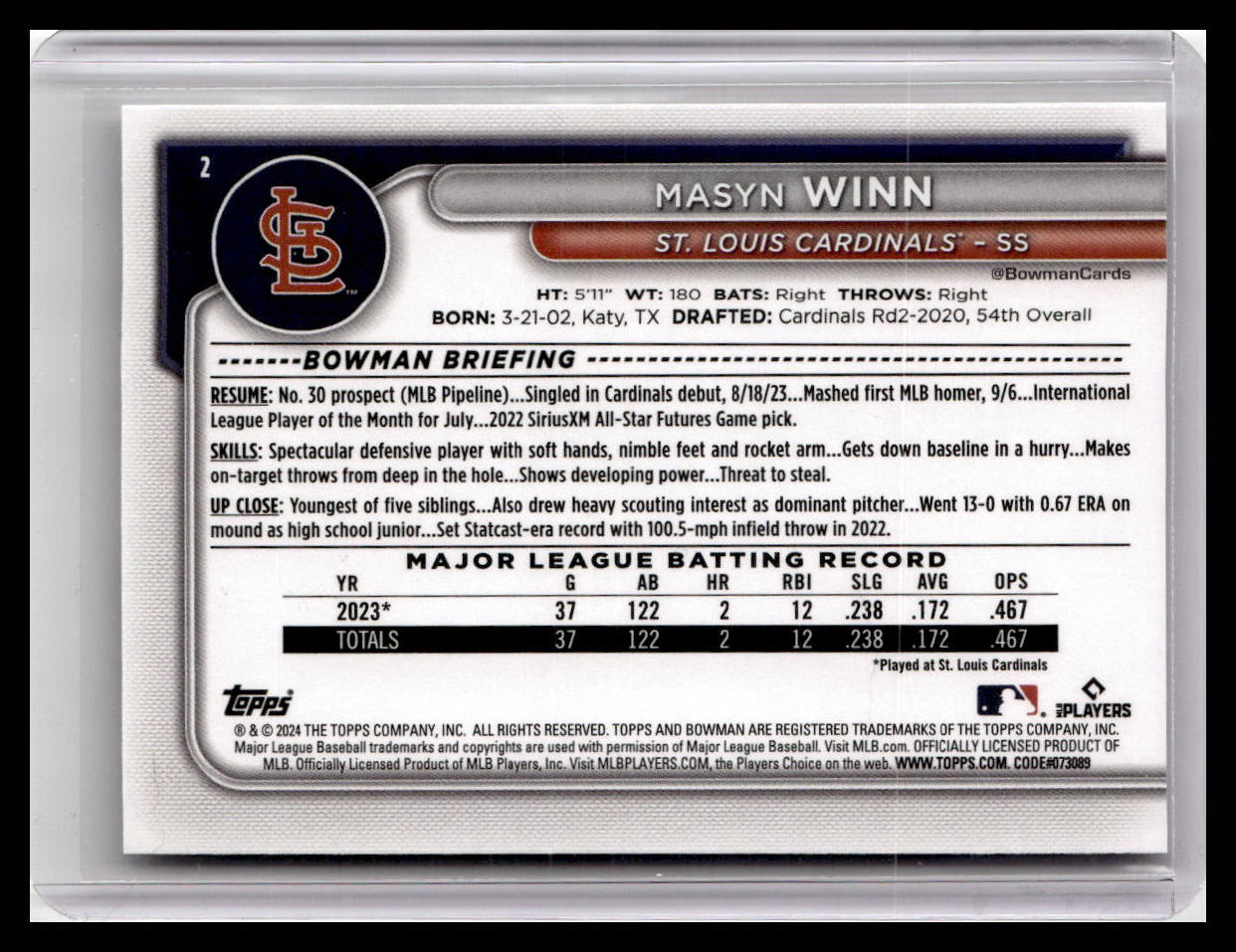2024 Bowman #2 Masyn Winn
