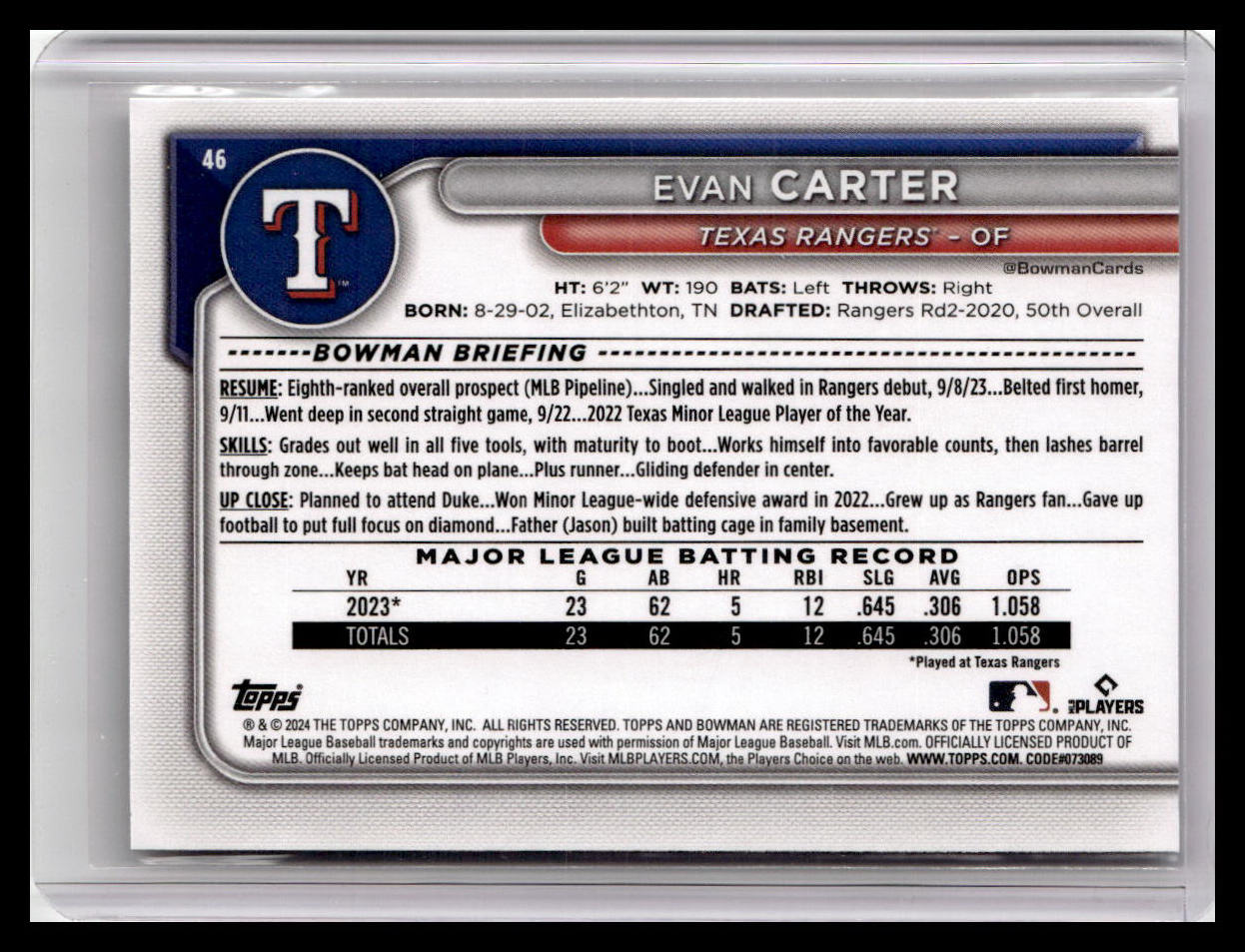 2024 Bowman #46 Evan Carter