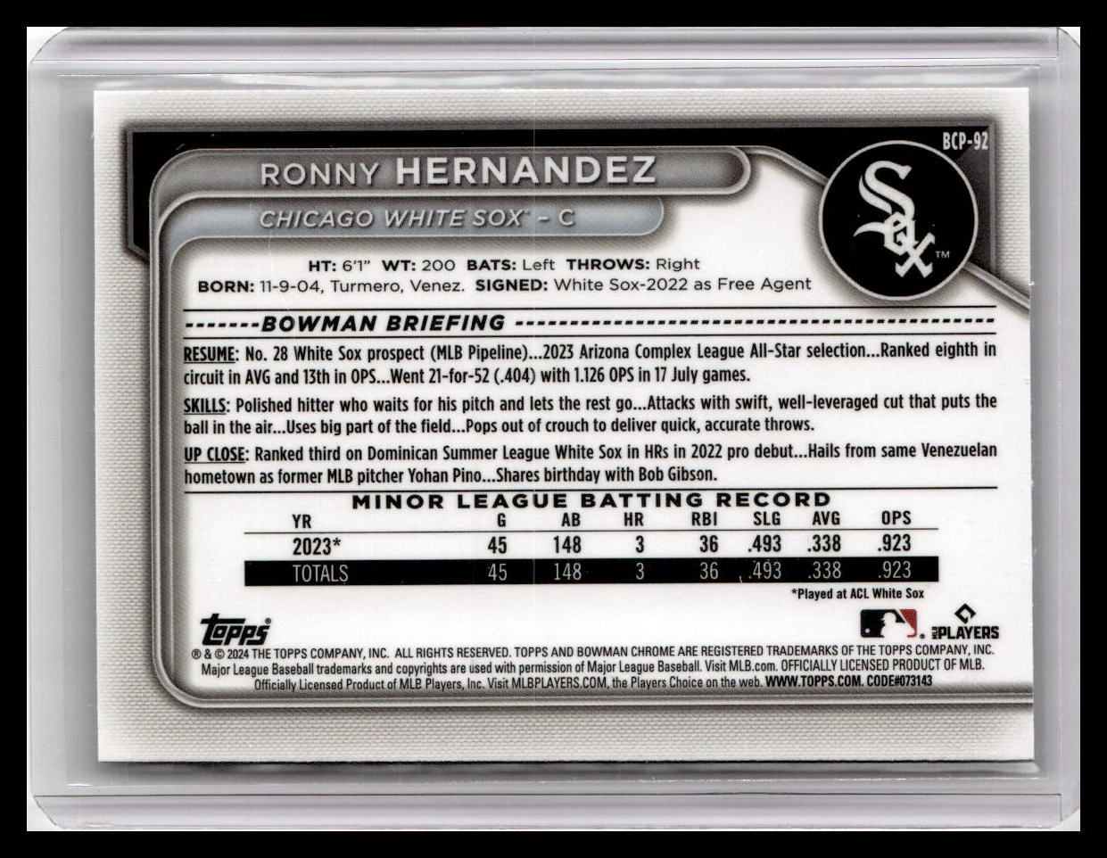 2024 Bowman #BCP-92 Ronny Hernandez Chrome Prospects 1st Bowman