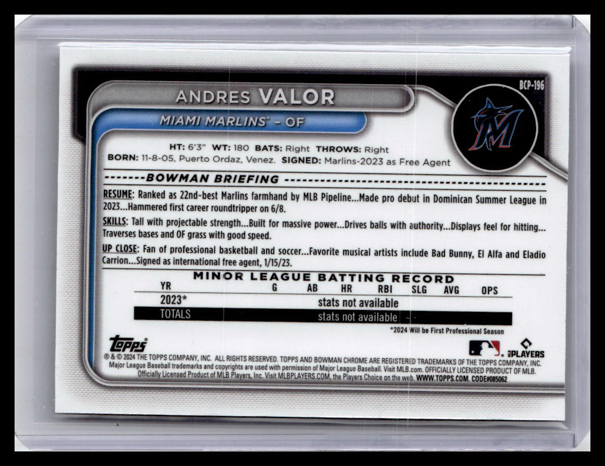 2024 Bowman Chrome #BCP-196 Andres Valor Prospects 1st Bowman