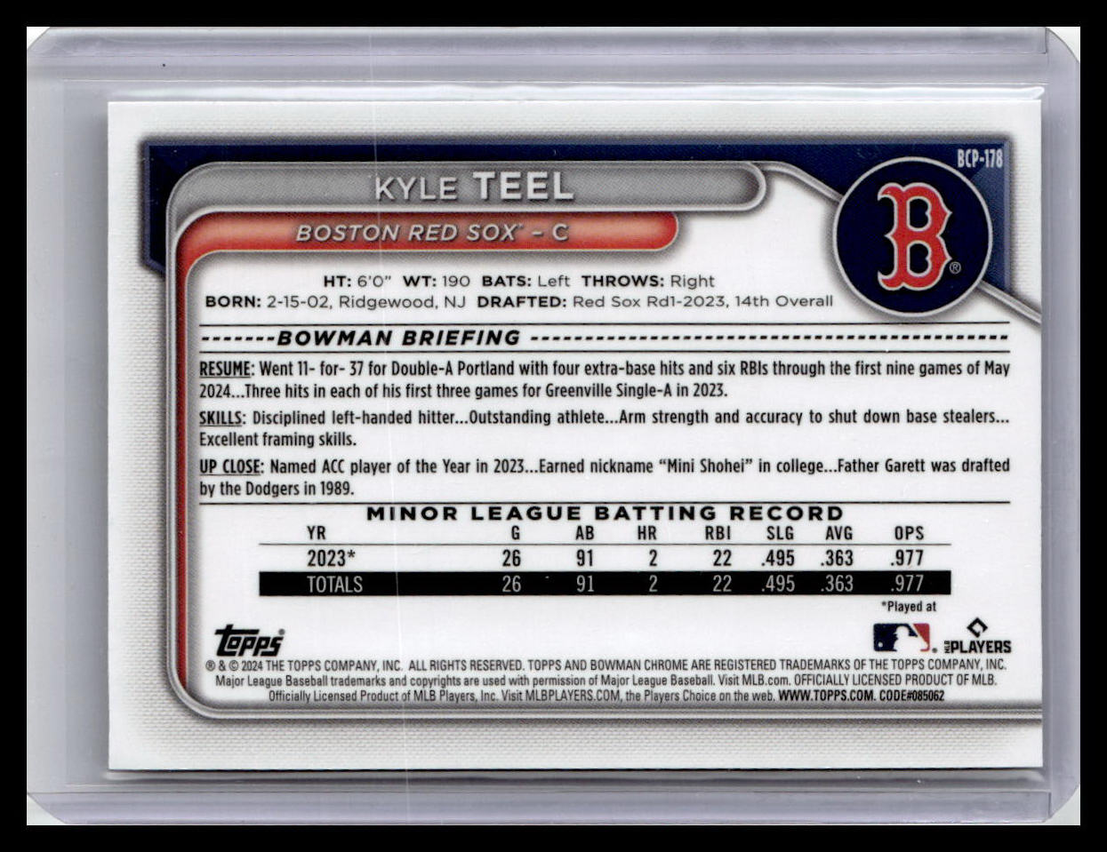 2024 Bowman Chrome #BCP-178 Kyle Teel Prospects