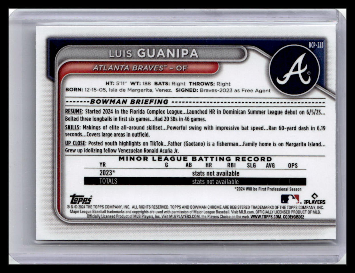 2024 Bowman Chrome #BCP-233 Luis Guanipa Prospects