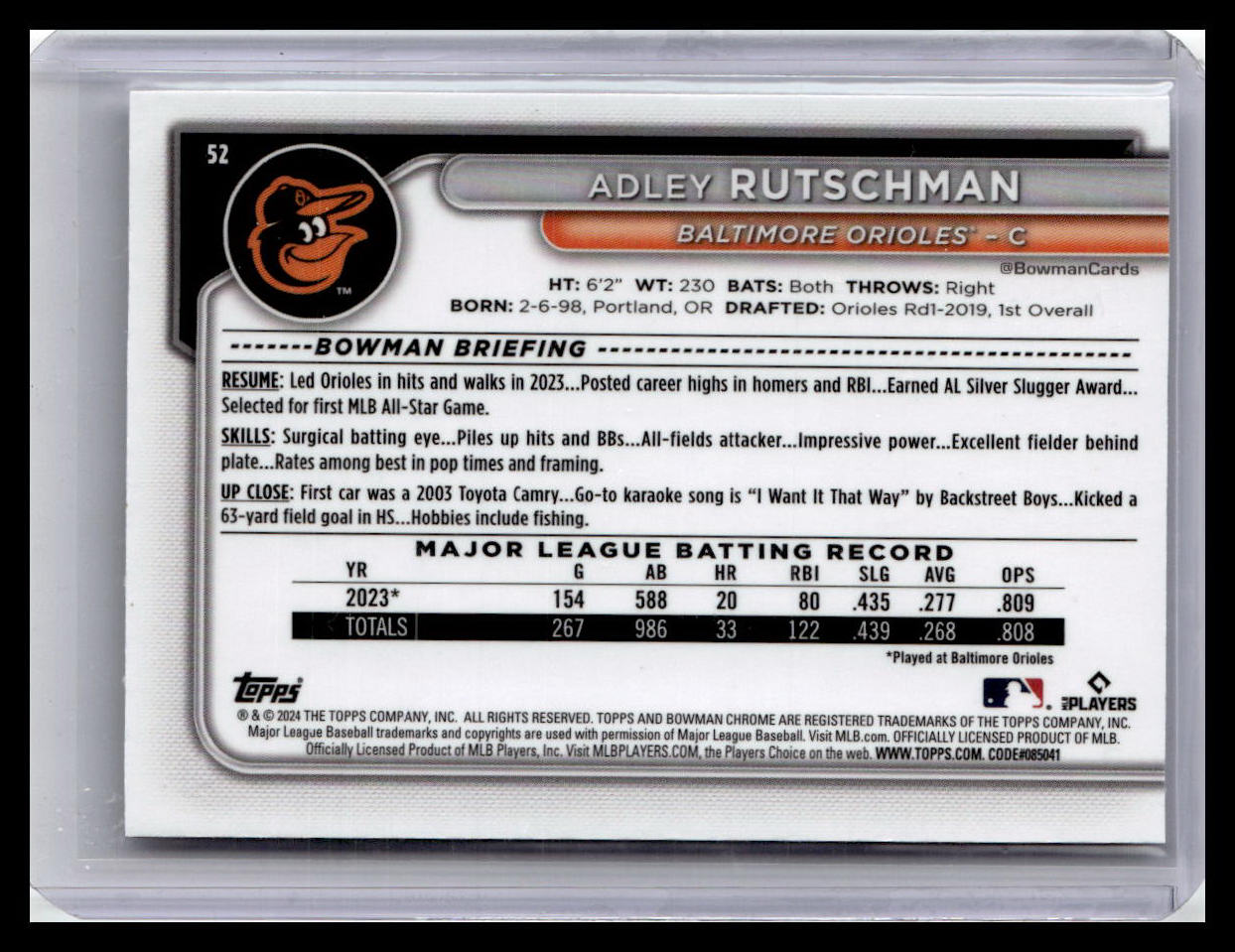 2024 Bowman Chrome #52 Adley Rutschman