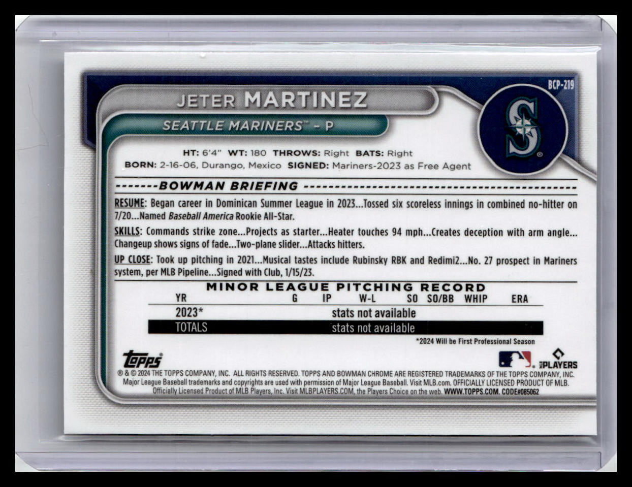 2024 Bowman Chrome #BCP-219 Jeter Martinez Prospects 1st Bowman