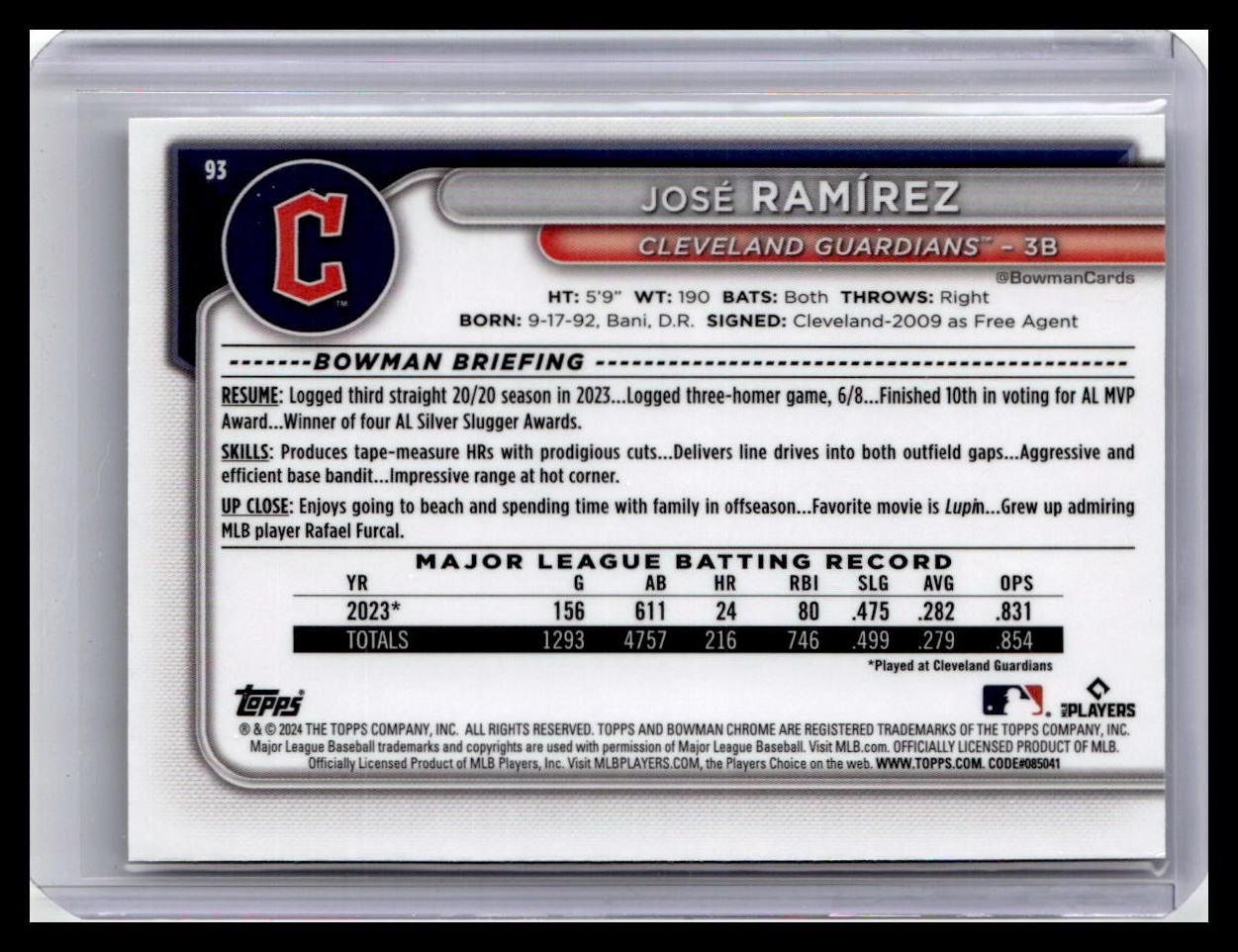2024 Bowman Chrome #93 José Ramírez