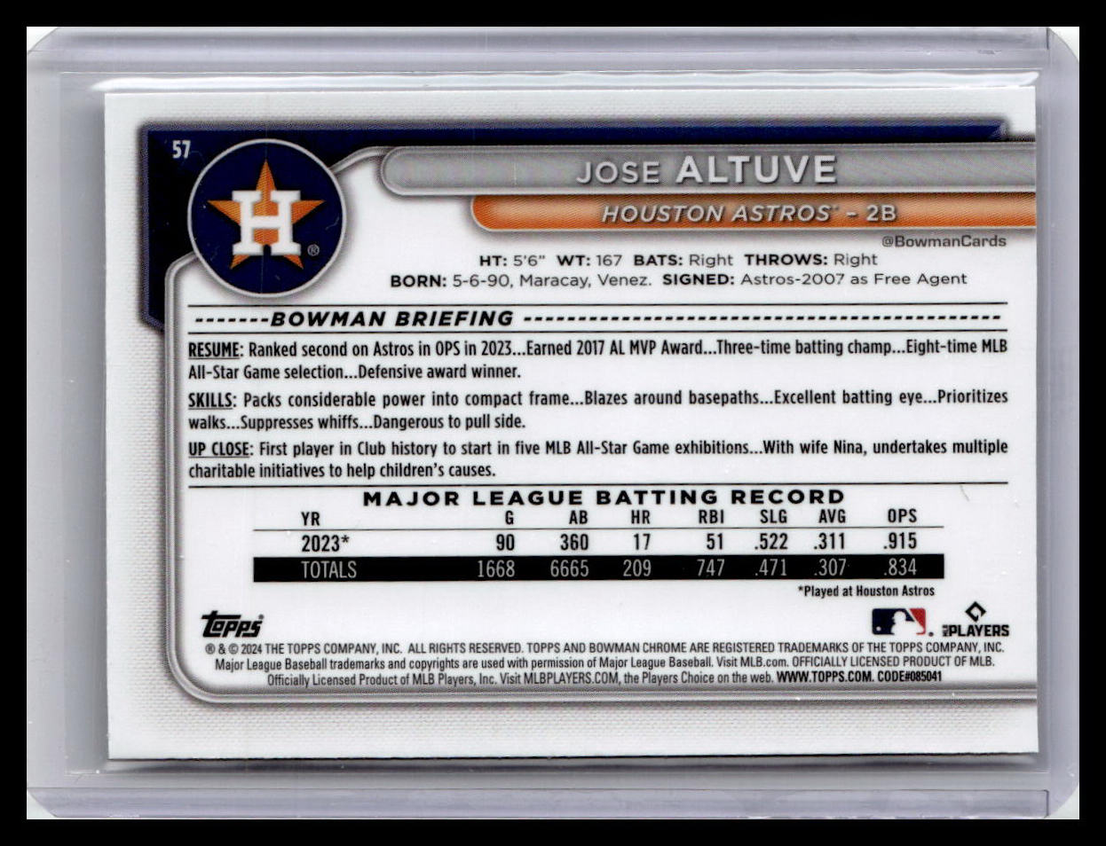 2024 Bowman Chrome #57 Jose Altuve