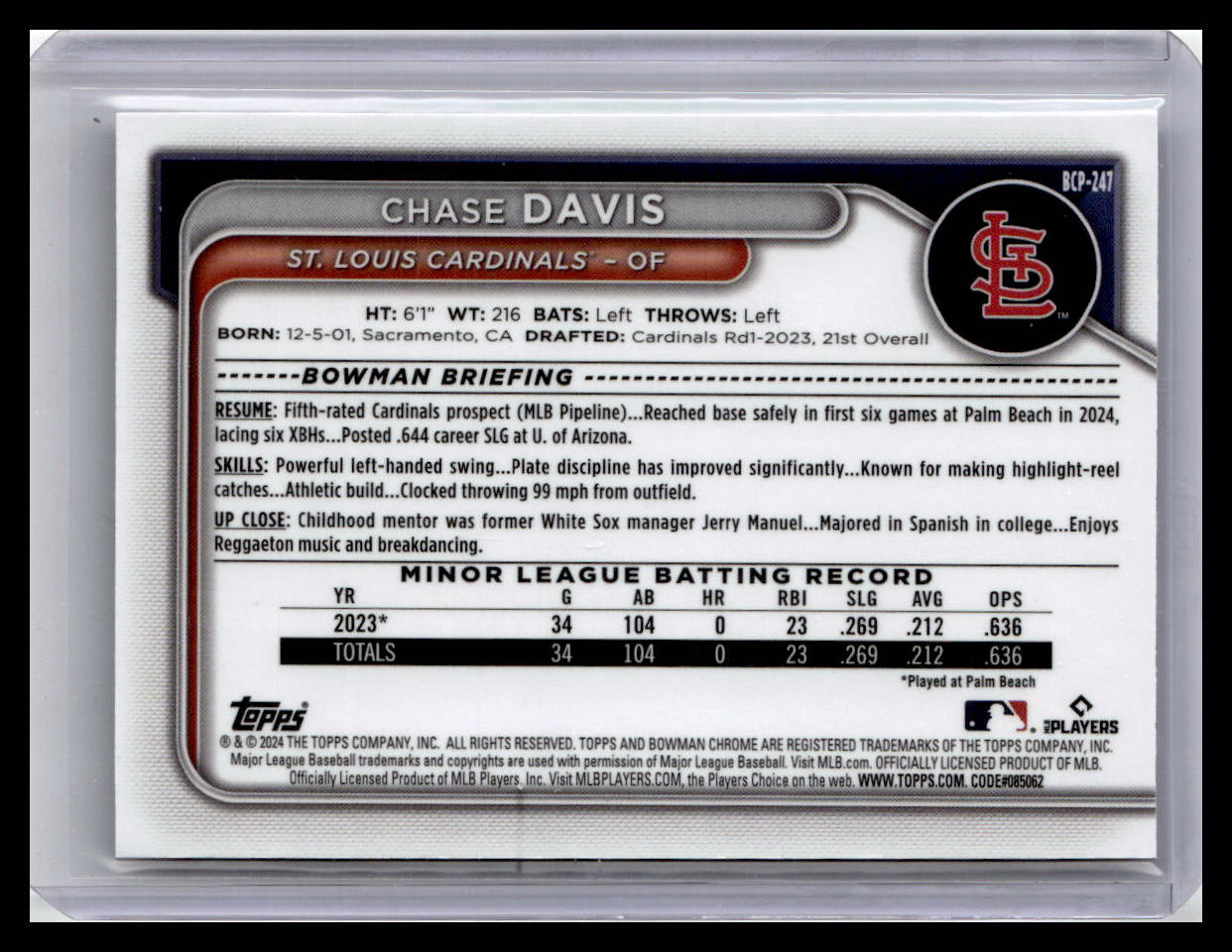 2024 Bowman Chrome #BCP-247 Chase Davis Prospects