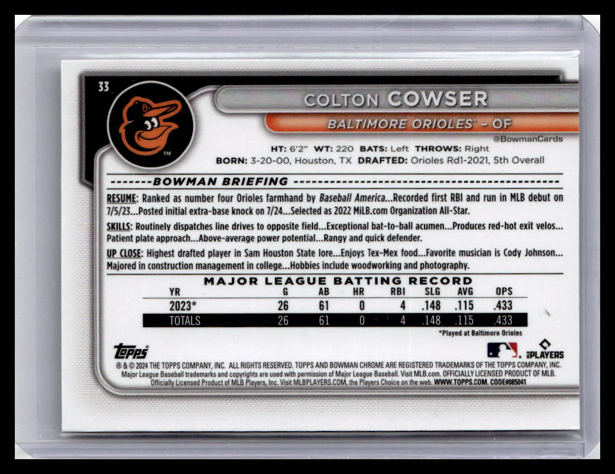 2024 Bowman Chrome #33 Colton Cowser