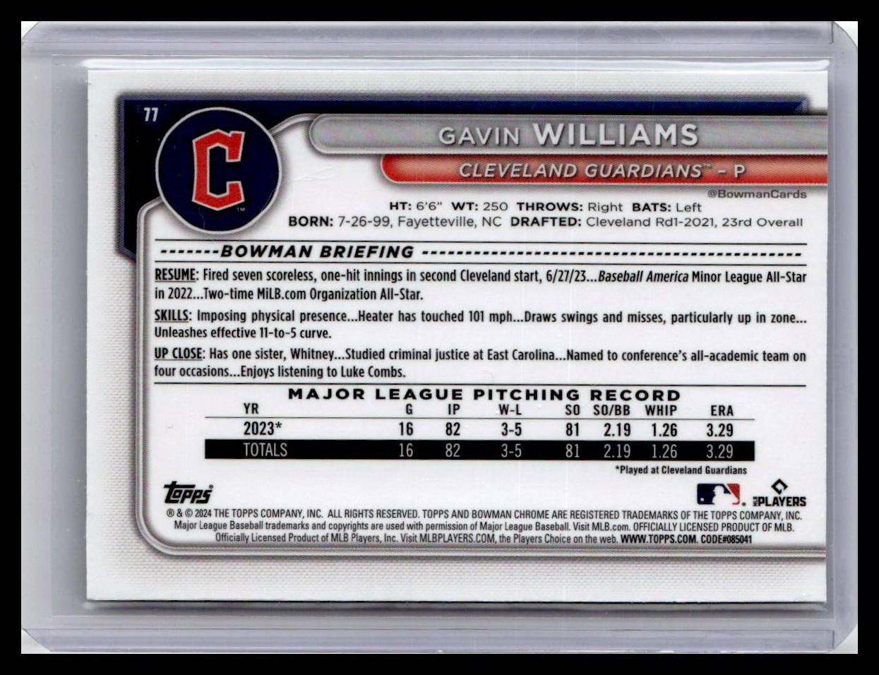 2024 Bowman Chrome #77 Gavin Williams