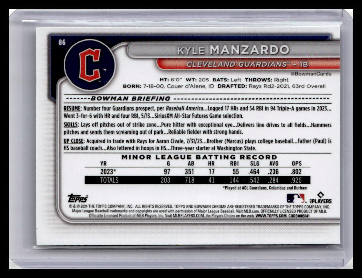 2024 Bowman Chrome #86 Kyle Manzardo