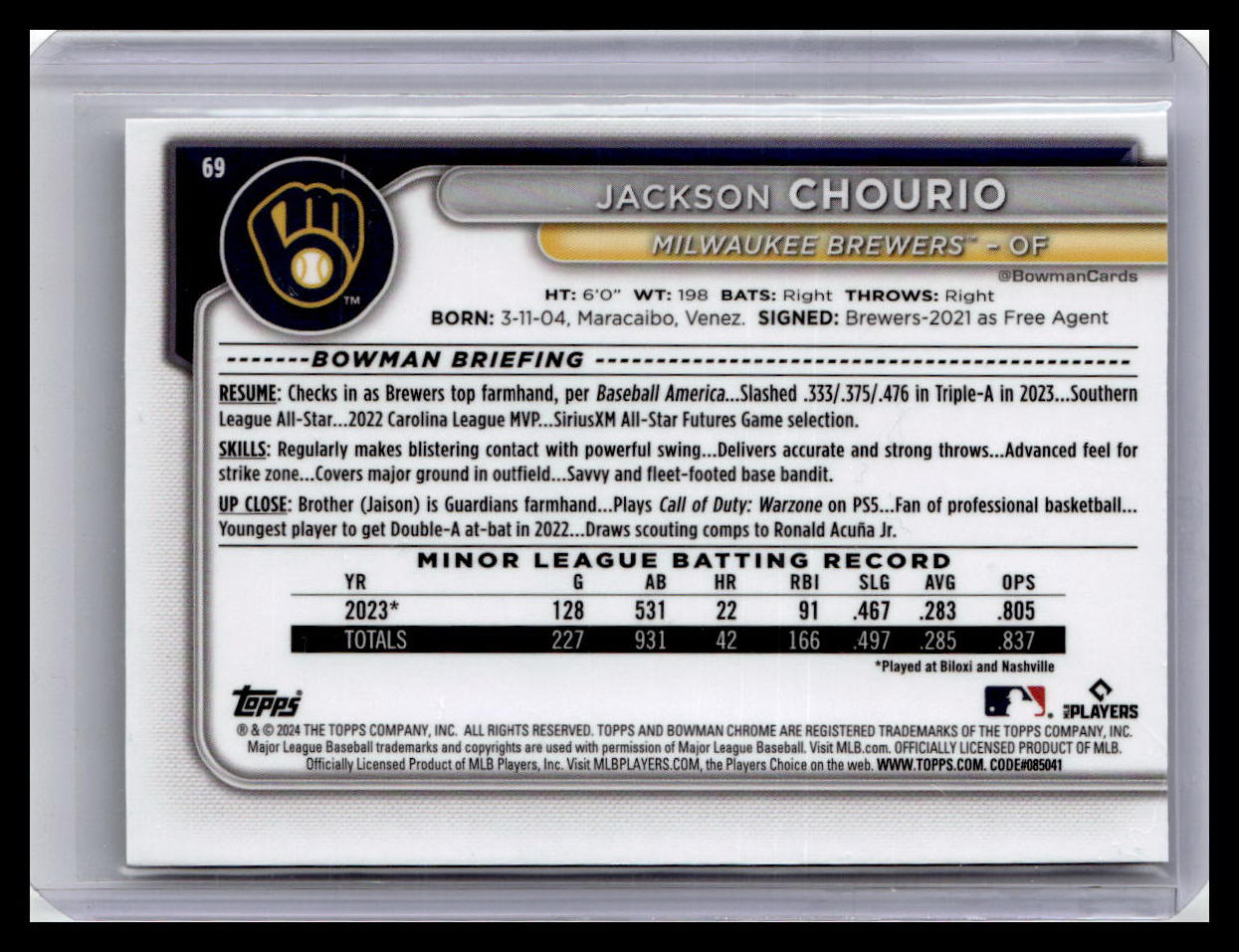 2024 Bowman Chrome #69 Jackson Chourio