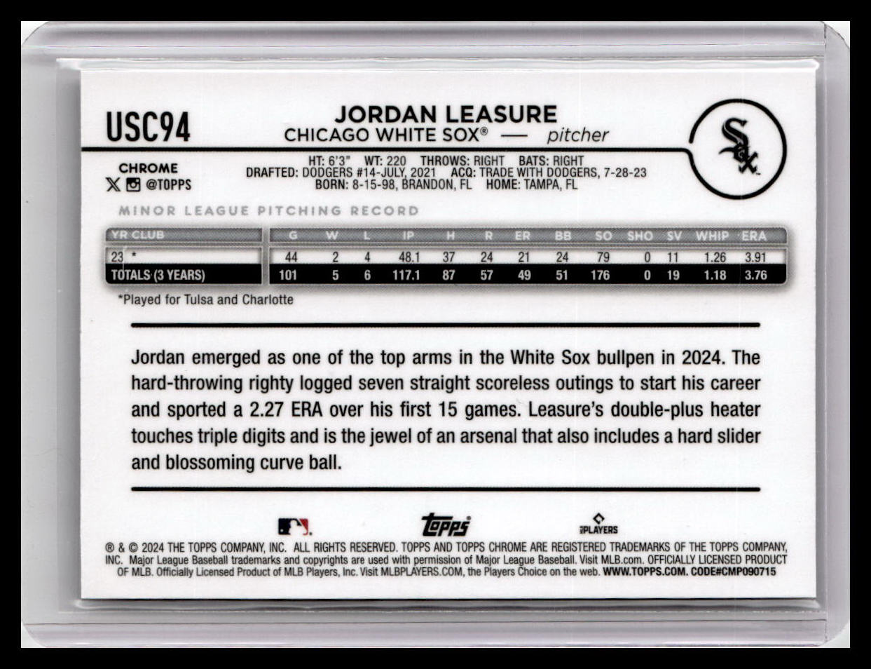 2024 Topps Chrome Update #USC94 Jordan Leasure