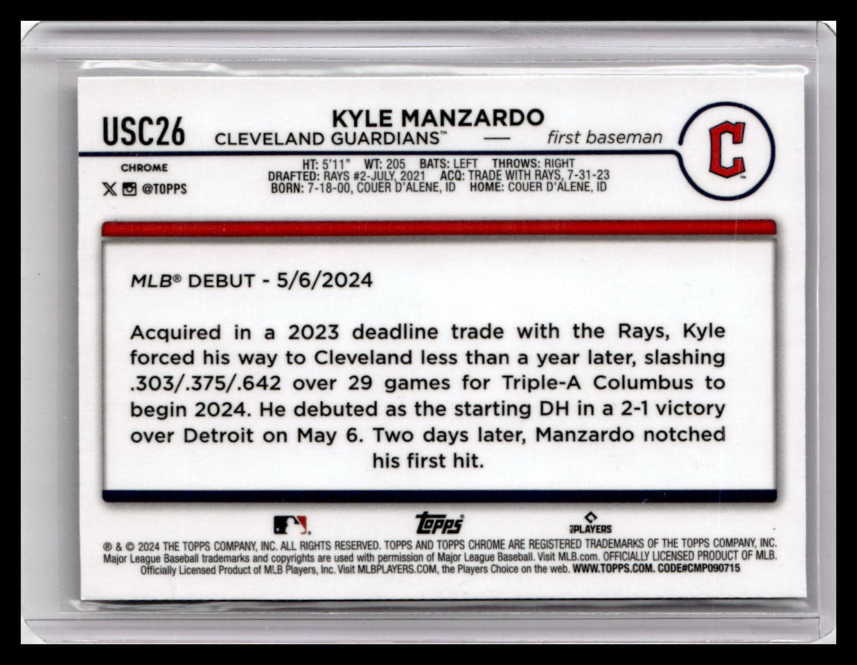 2024 Topps Chrome Update #USC26 Kyle Manzardo