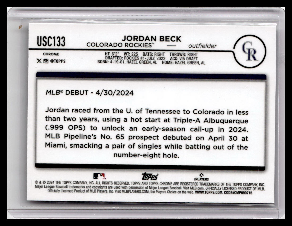 2024 Topps Chrome Update #USC133 Jordan Beck