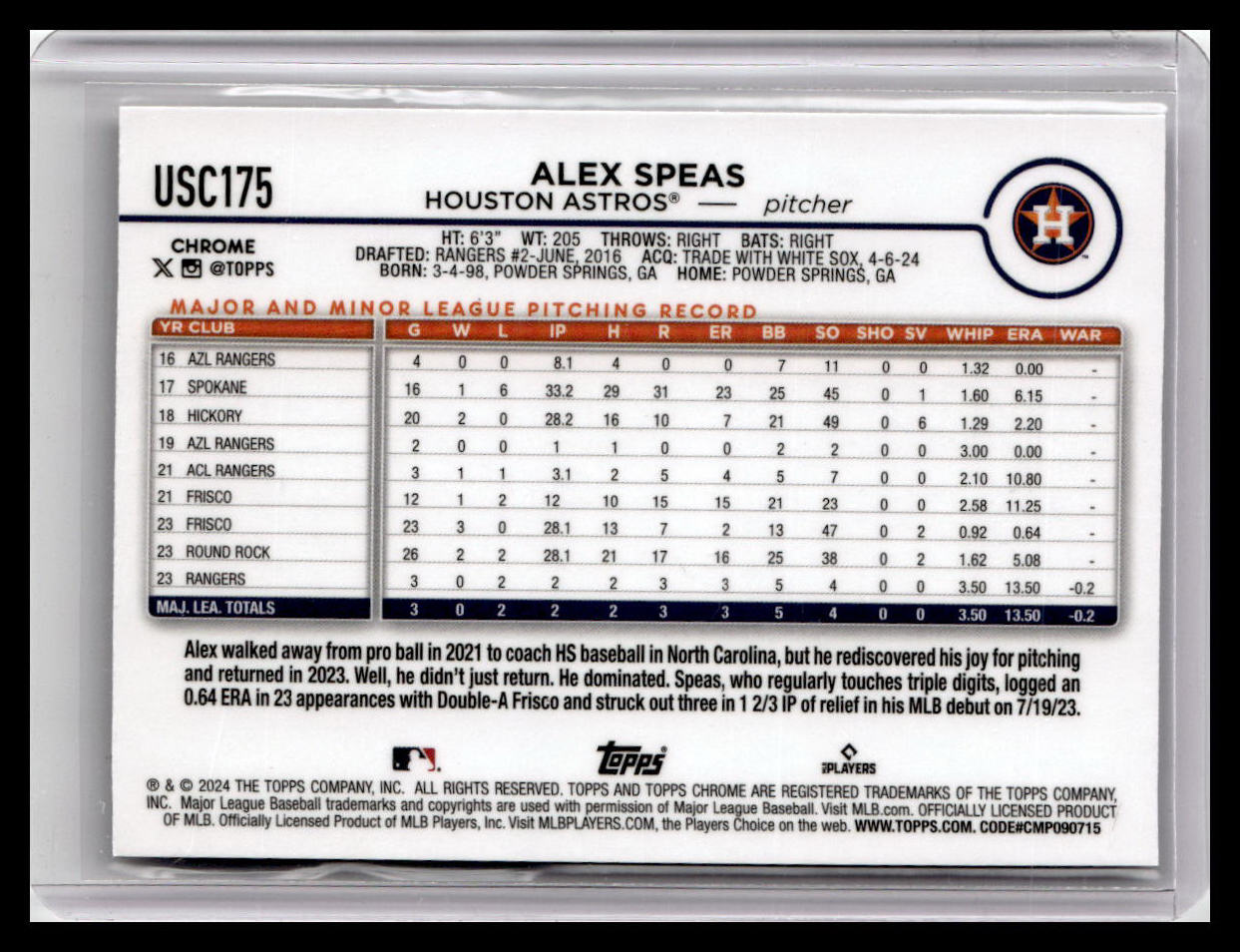 2024 Topps Chrome Update #USC175 Alex Speas