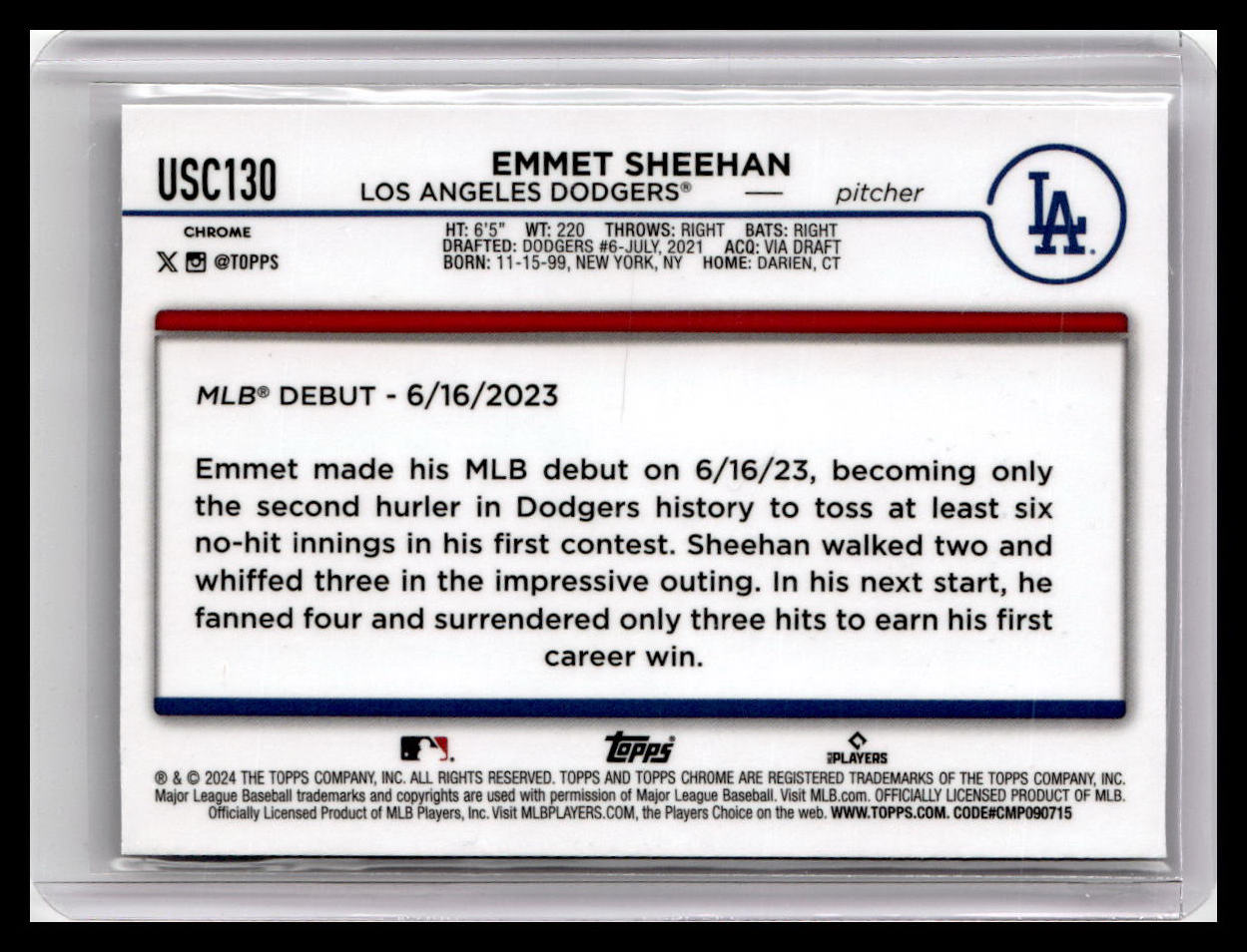 2024 Topps Chrome Update #USC130 Emmet Sheehan
