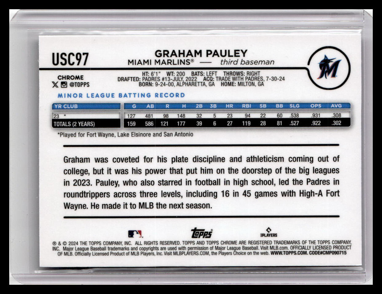 2024 Topps Chrome Update #USC97 Graham Pauley