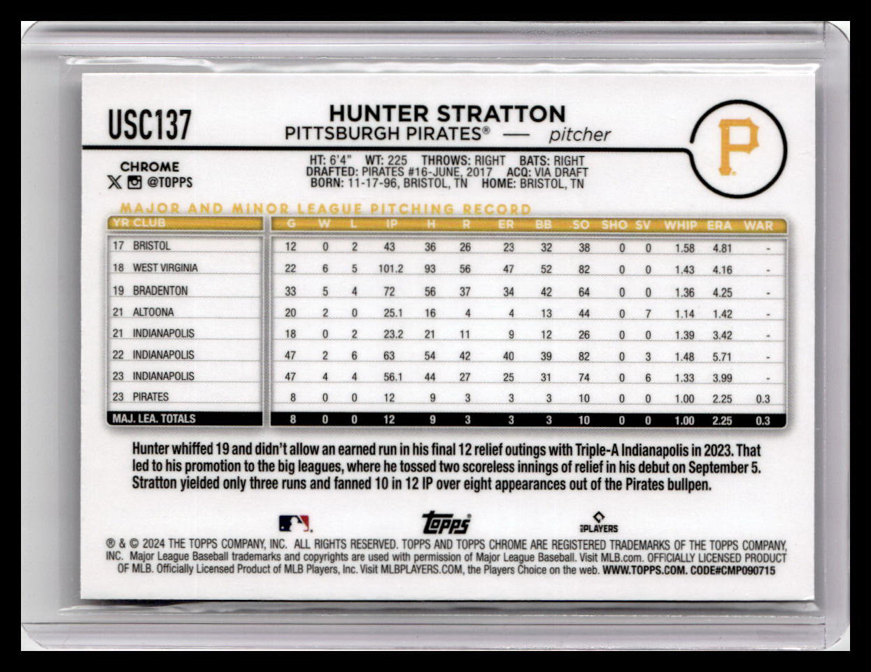 2024 Topps Chrome Update #USC137 Hunter Stratton