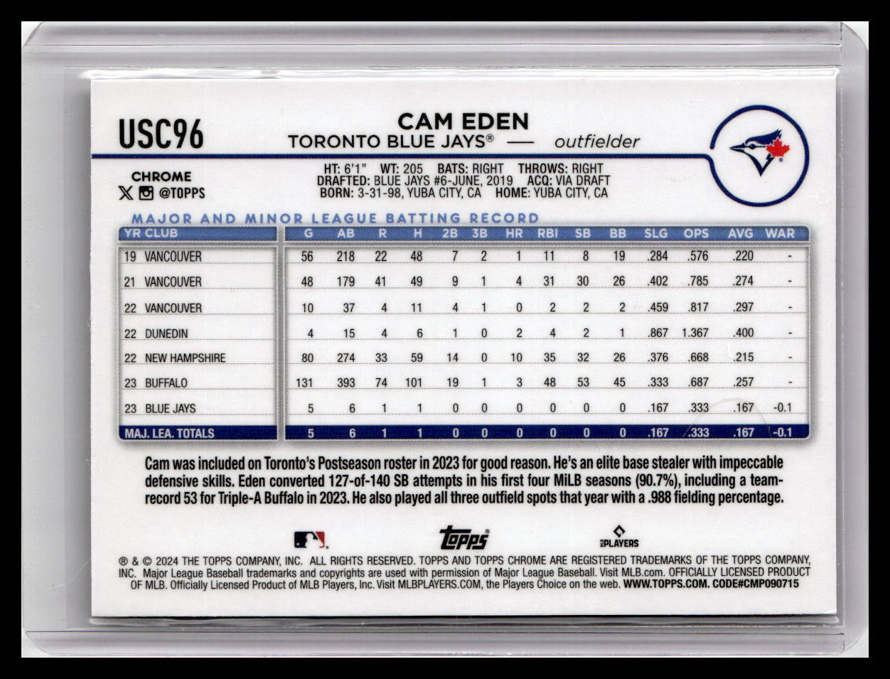 2024 Topps Chrome Update #USC96 Cam Eden